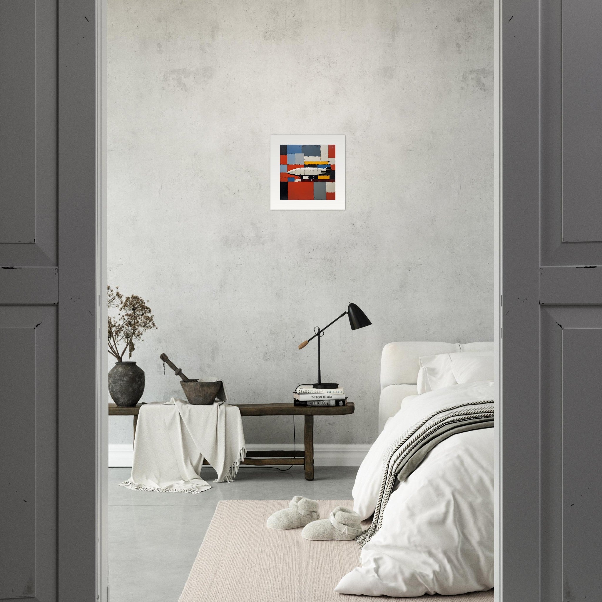 Figurative Abstraktion, dicke und strukturierte geometrische Formen, ein Zeppelin - Poster