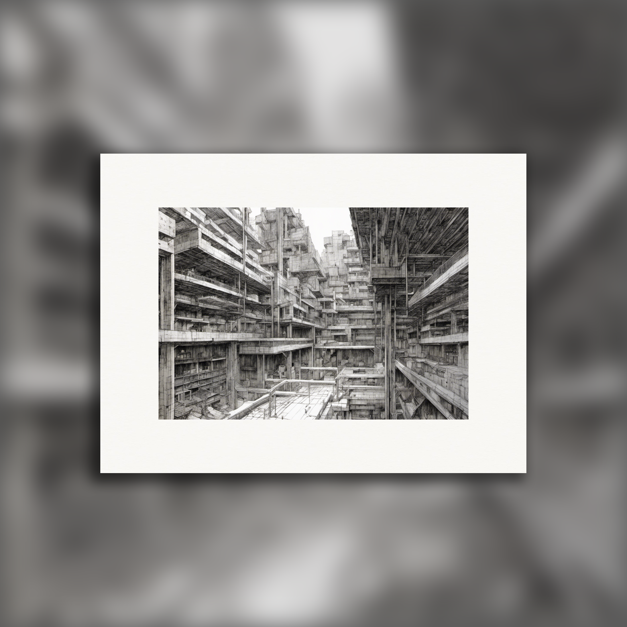 Modernes Cyberpunk-Manga-Motiv in Schwarz mit urbaner Architektur