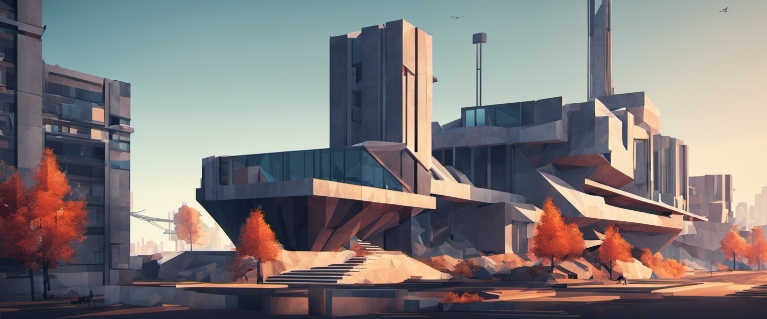 Low polygon, Architecture brutaliste, ville - Affiche