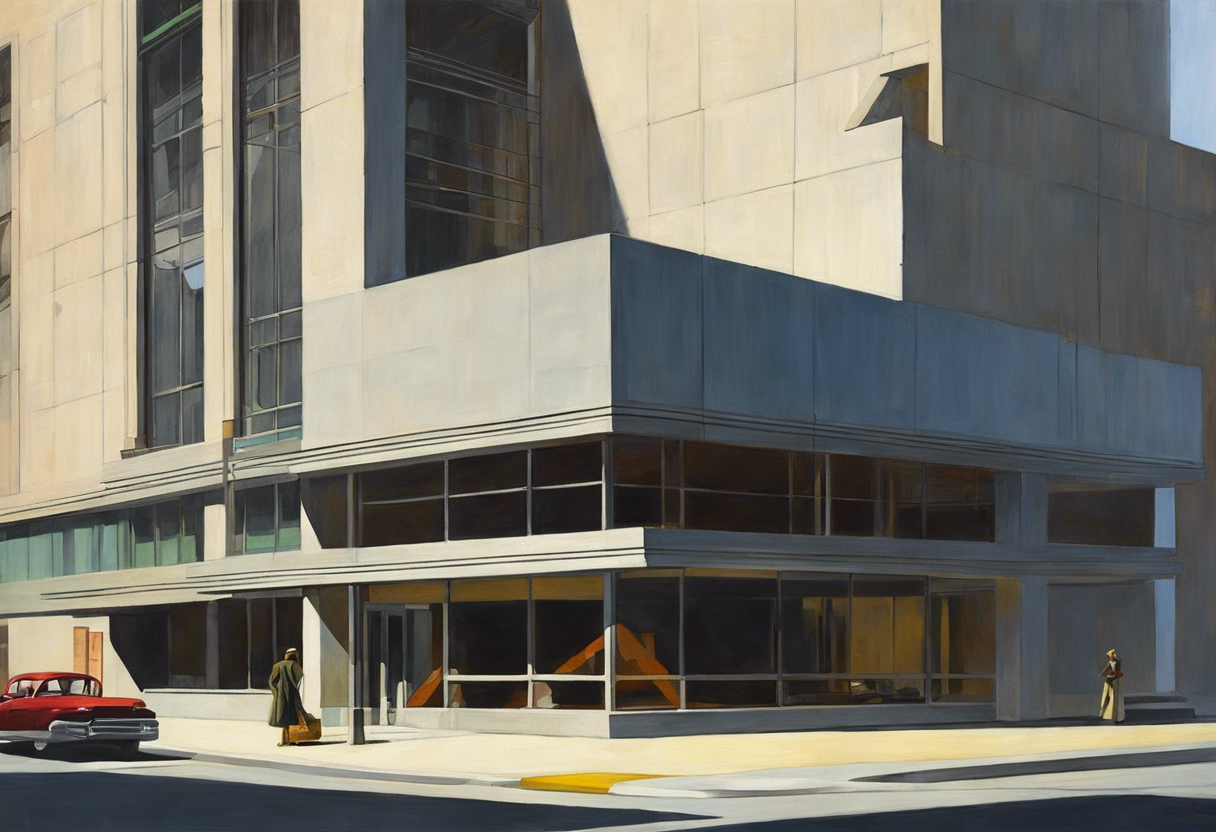 Realistisches amerikanisches Gemälde des 20. Jahrhunderts, brutalistische Architektur - poster