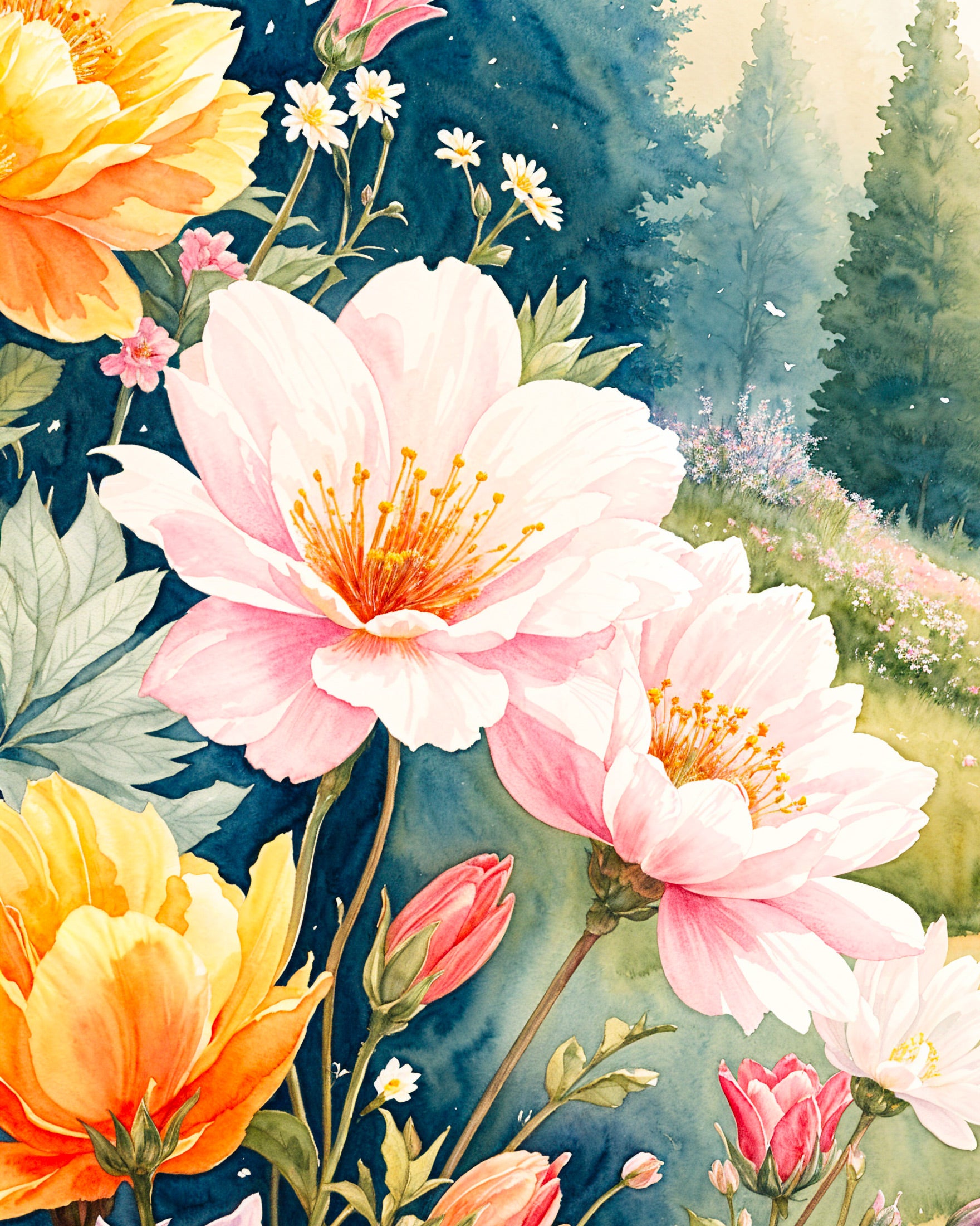 Aquarellblumen Geburtstag - Poster