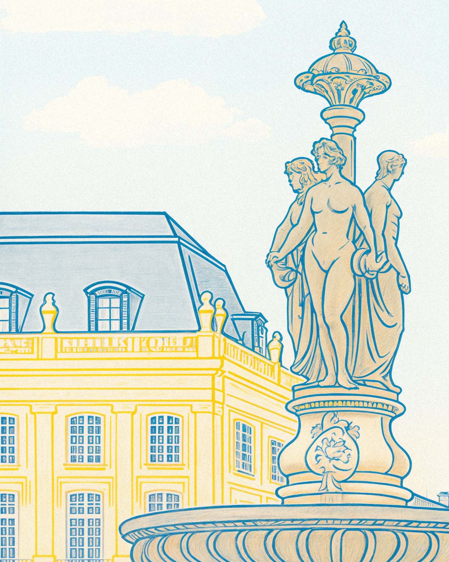 Bordeaux Poster – Place de la Bourse & Brunnen Kunstdruck in sanften Pastelltönen