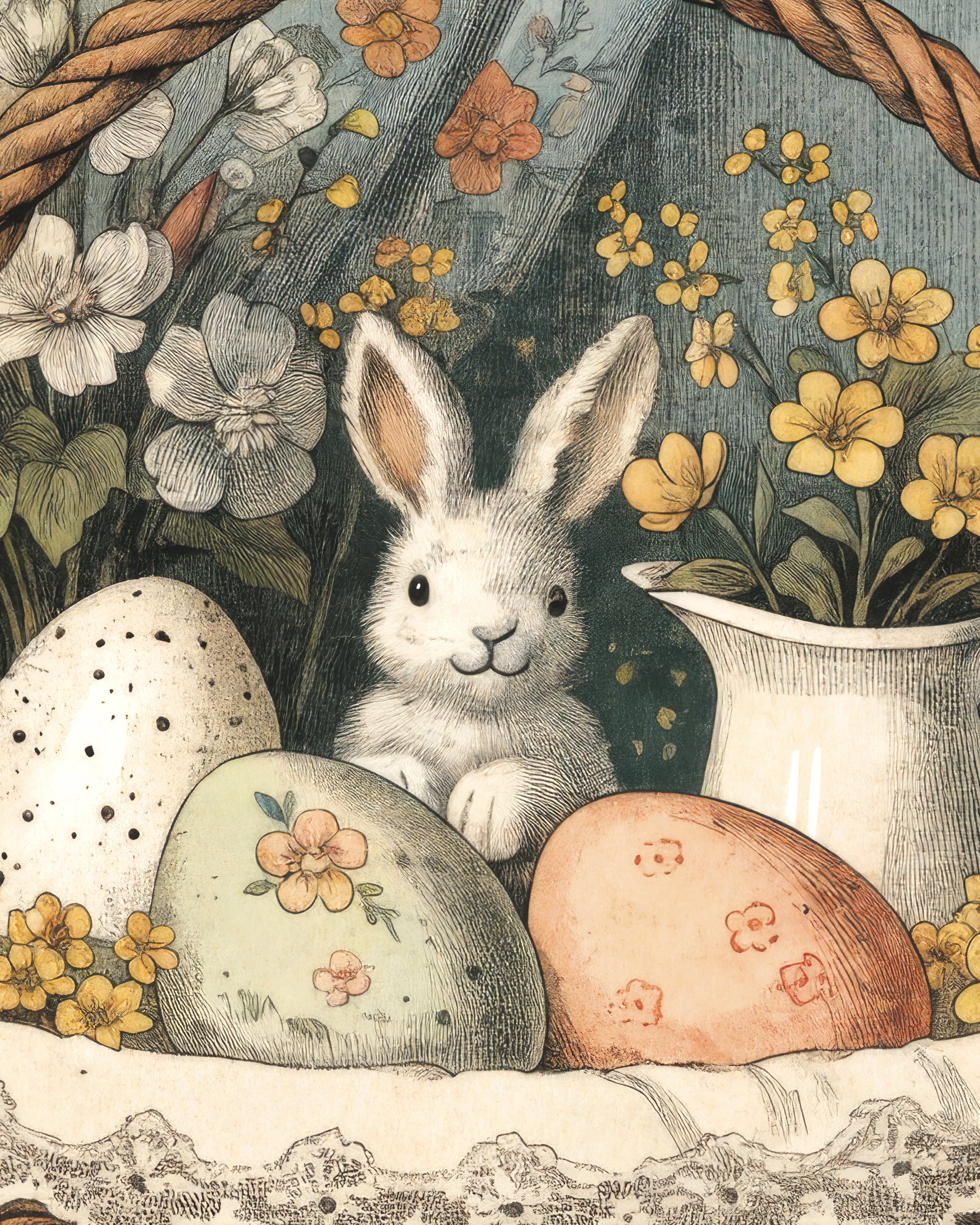 Poster con coniglio del cestino di Pasqua