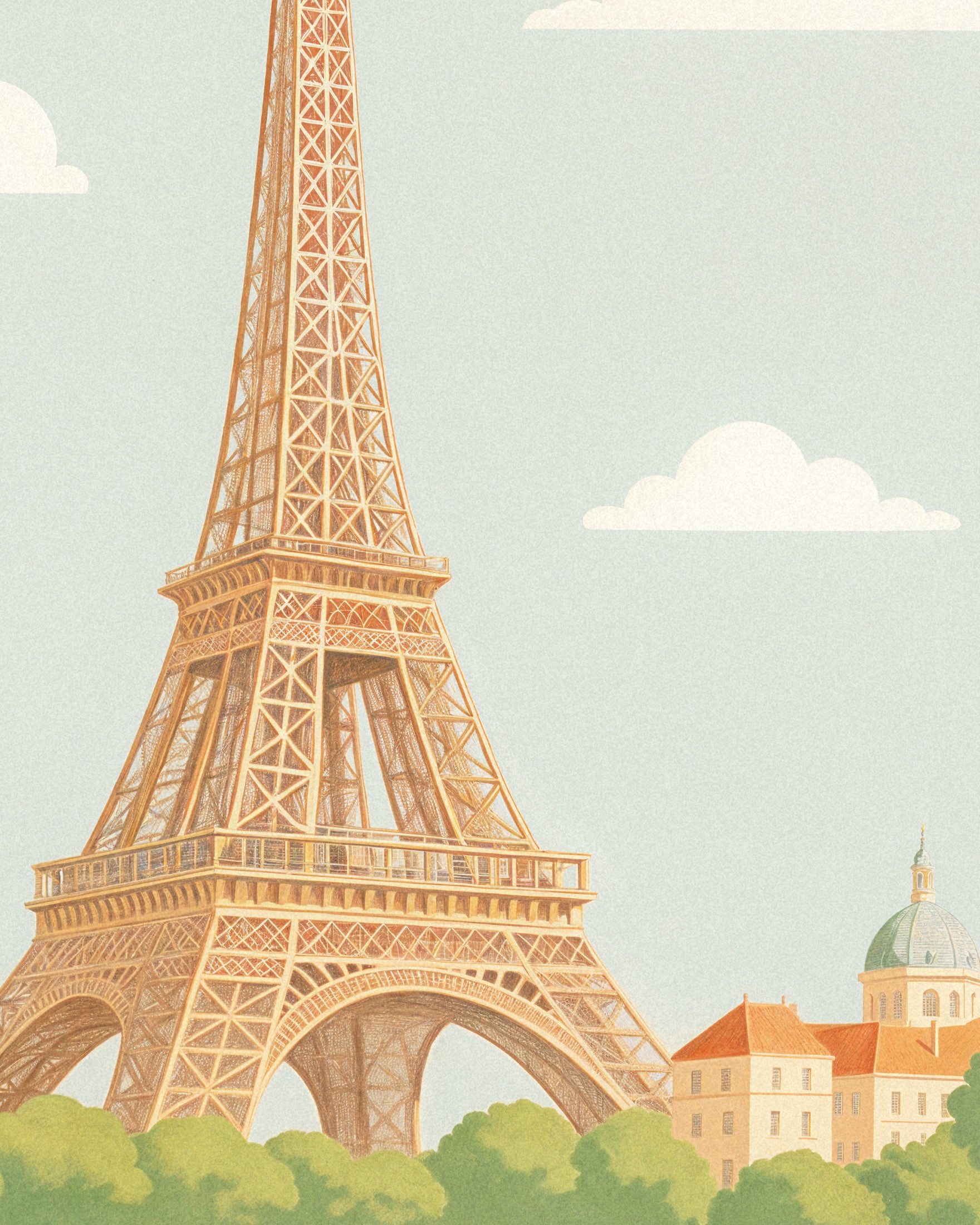Parigi – Illustrazione a Pastello Morbido della Torre Eiffel - Poster