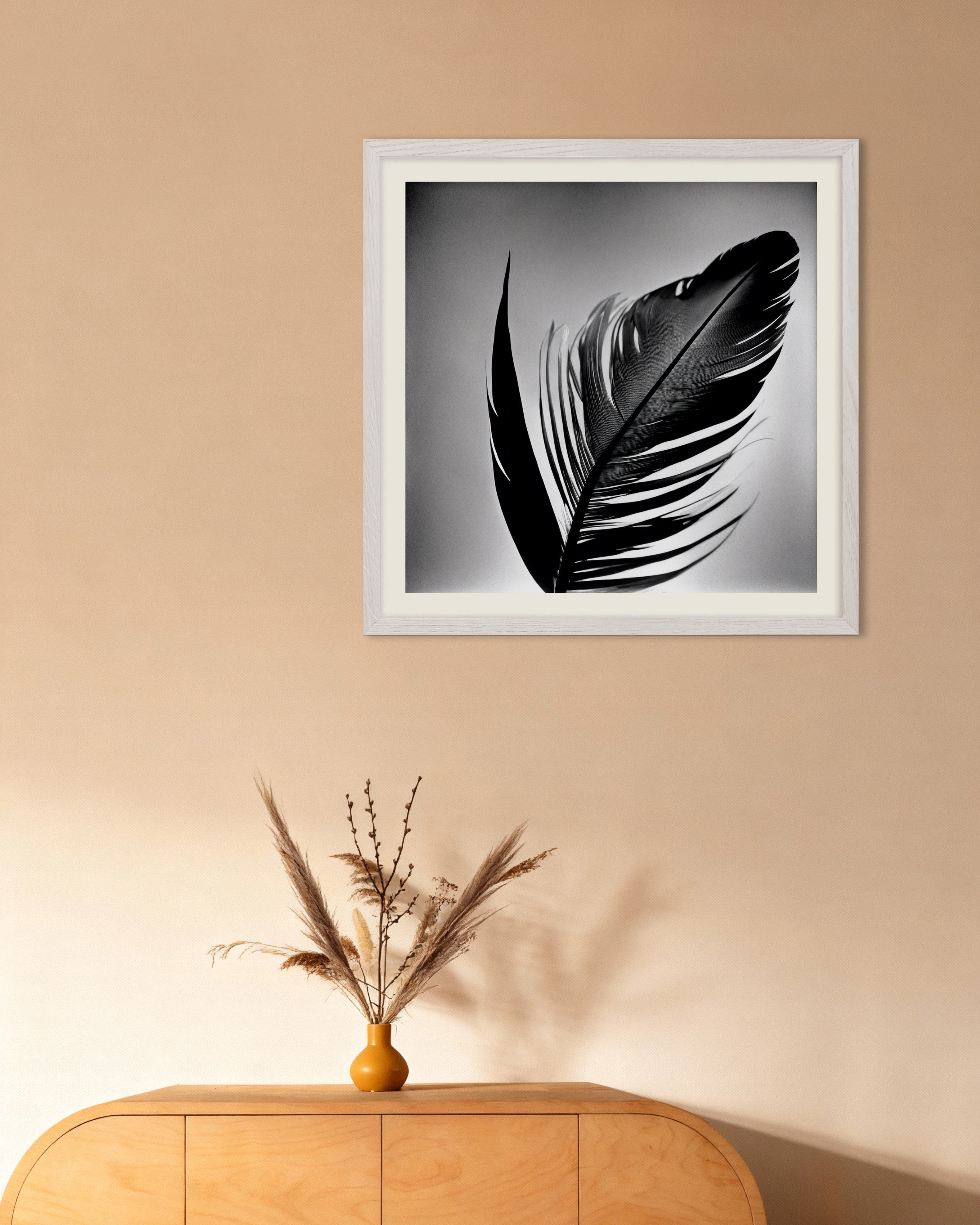Poster of Abstract photographs based on elements of nature and geometric patterns, Feather - Poster, with white wooden frame