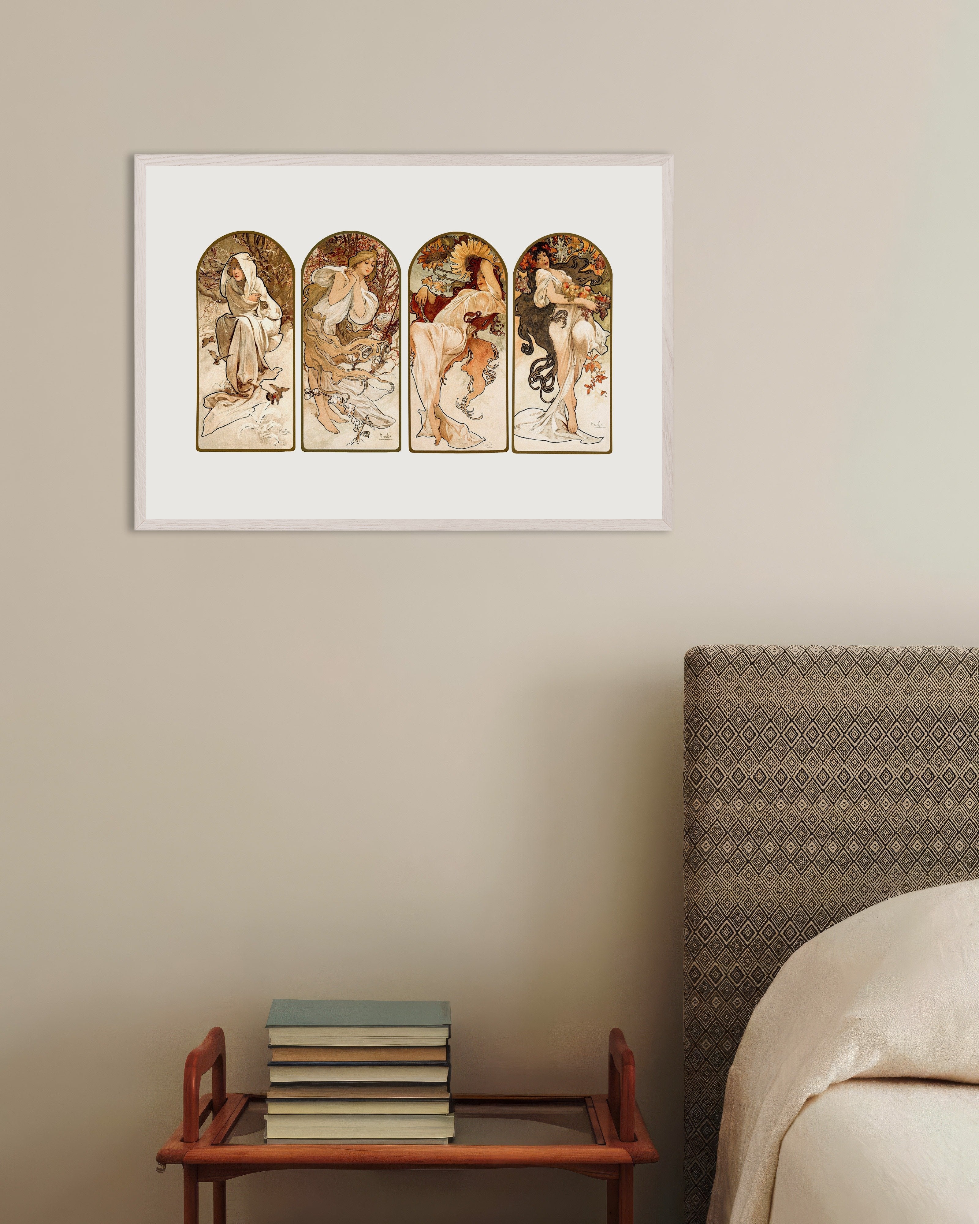 Poster of Alfons Mucha - The Seasons (1897) - Print, with white wooden frame