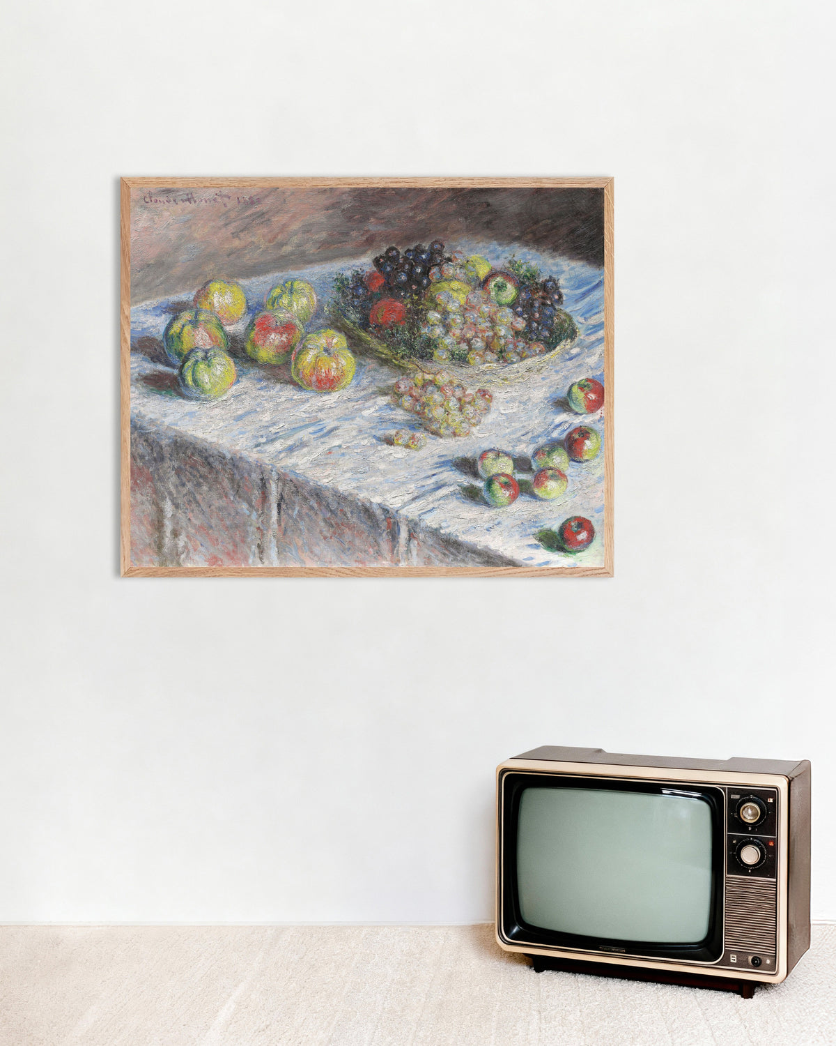 Poster Mele e uva (1880) di Claude Monet con cornice in legno naturale