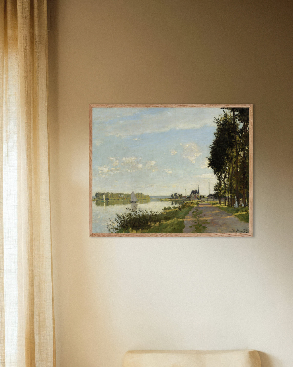 Poster Argenteuil (circa 1872) di Claude Monet con cornice in legno naturale