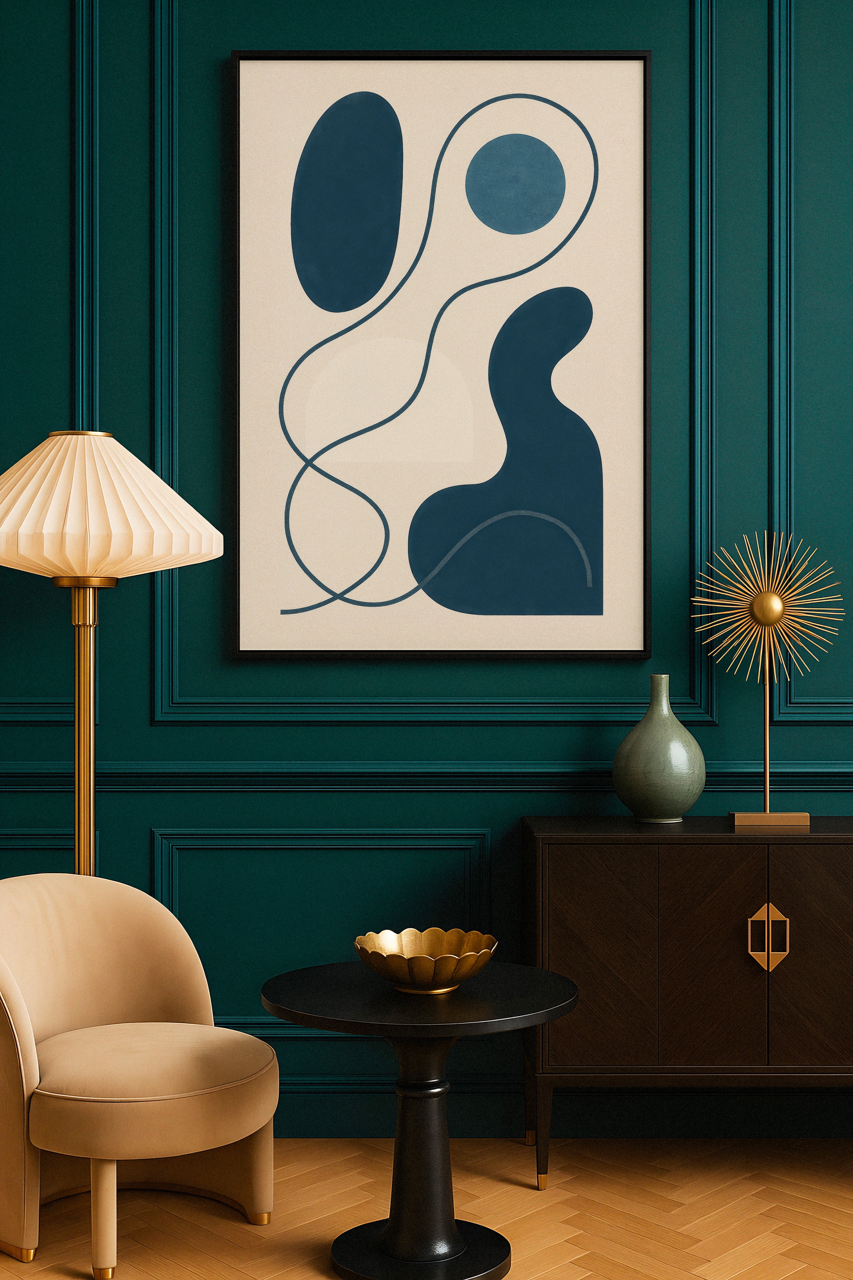 Inflections 01 – zeitgenössisches abstraktes Linienmotiv in Blau als poster