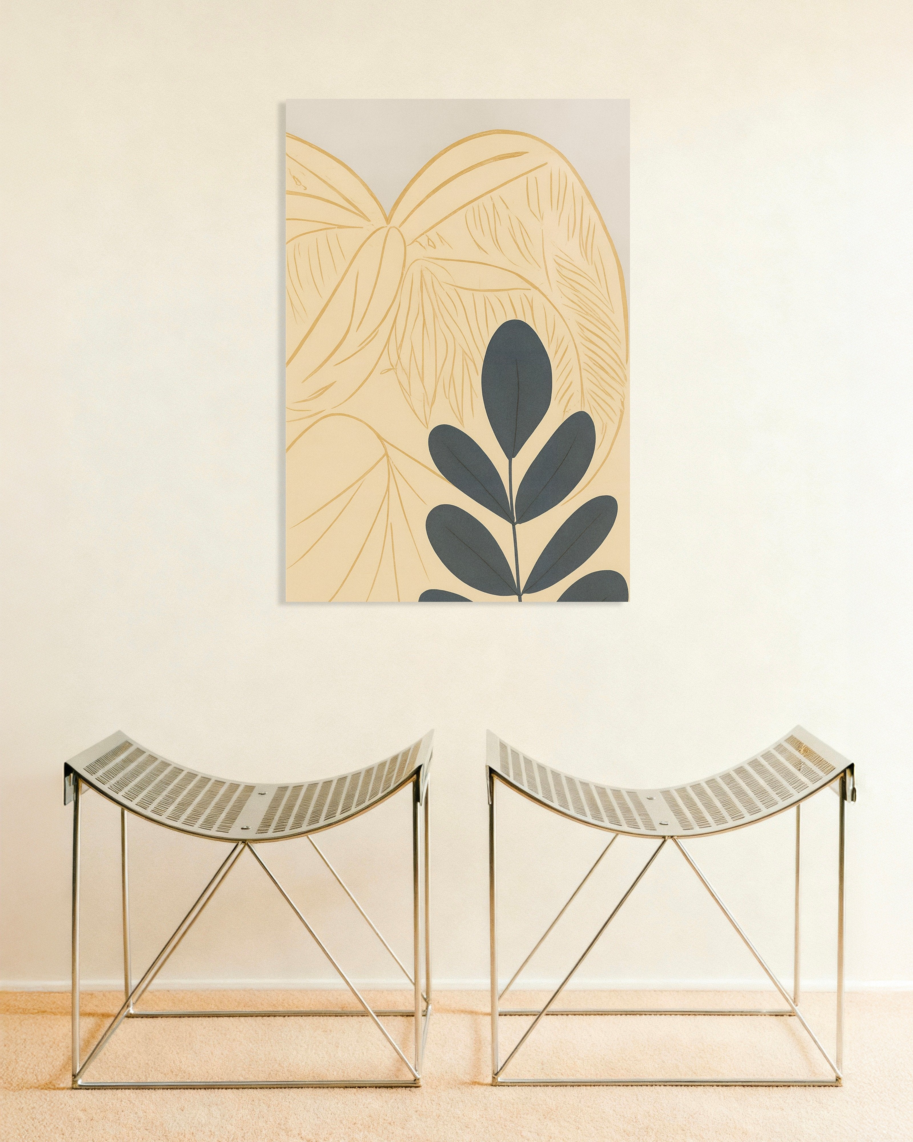 Poster of Autumn Botanical Poster – Graphic Leaves on Beige