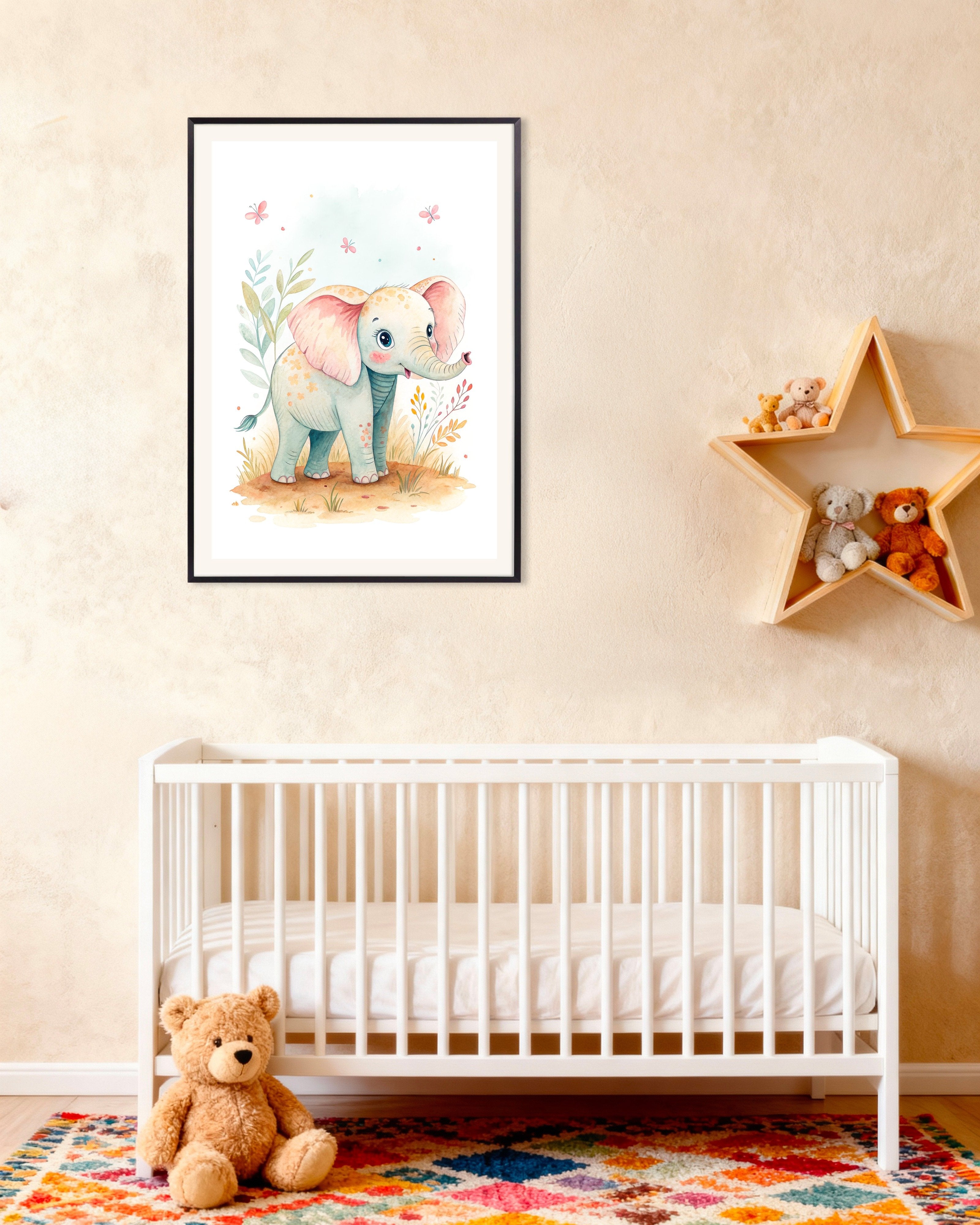 Poster of Baby Elephant Poster – Nursery Wall Art, with metal frame