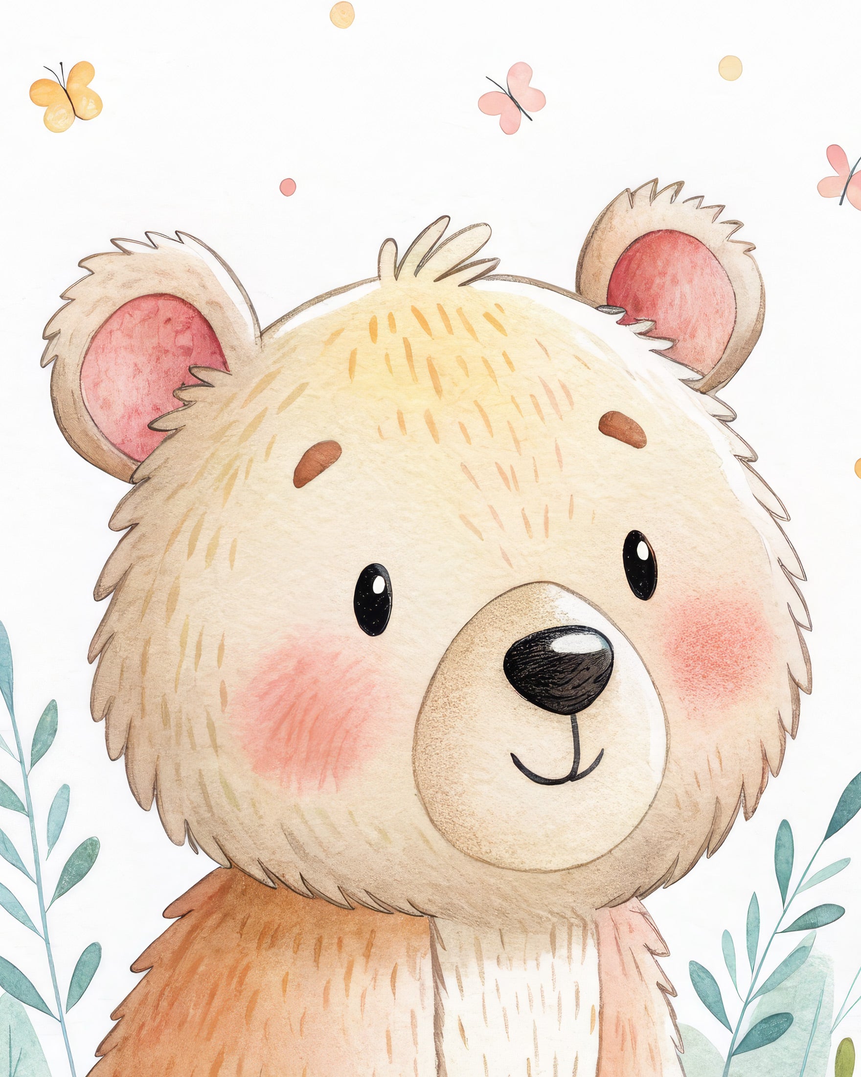Poster Orso Carino - Stampe per Cameretta con Farfalle