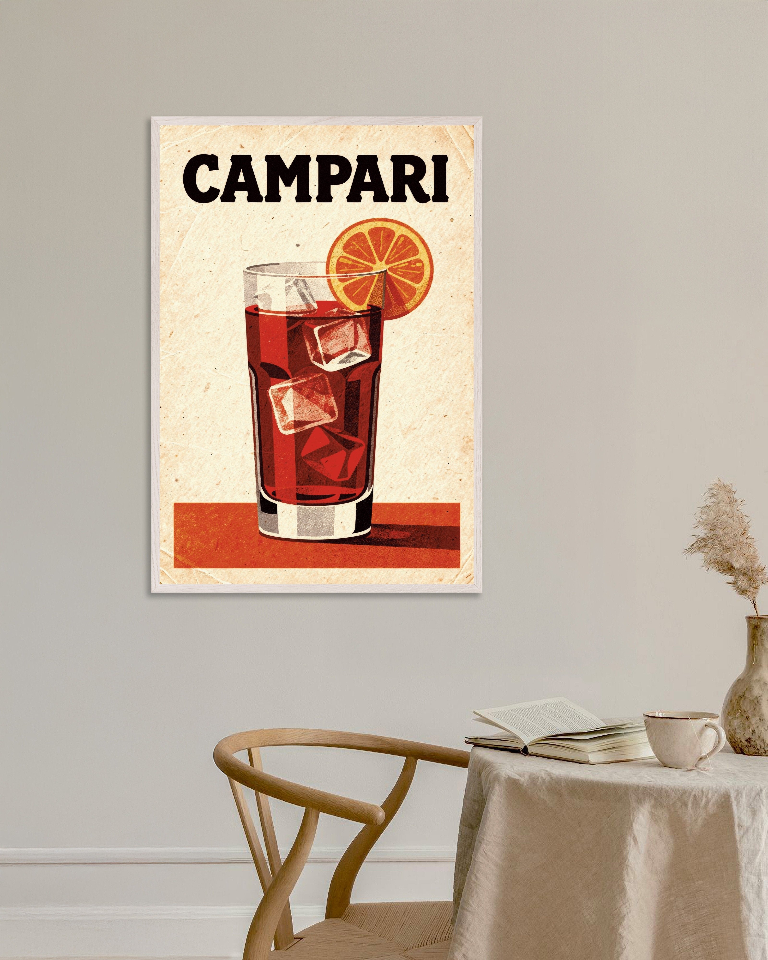 Poster of Campari Highball - Vintage Bar Poster, with white wooden frame