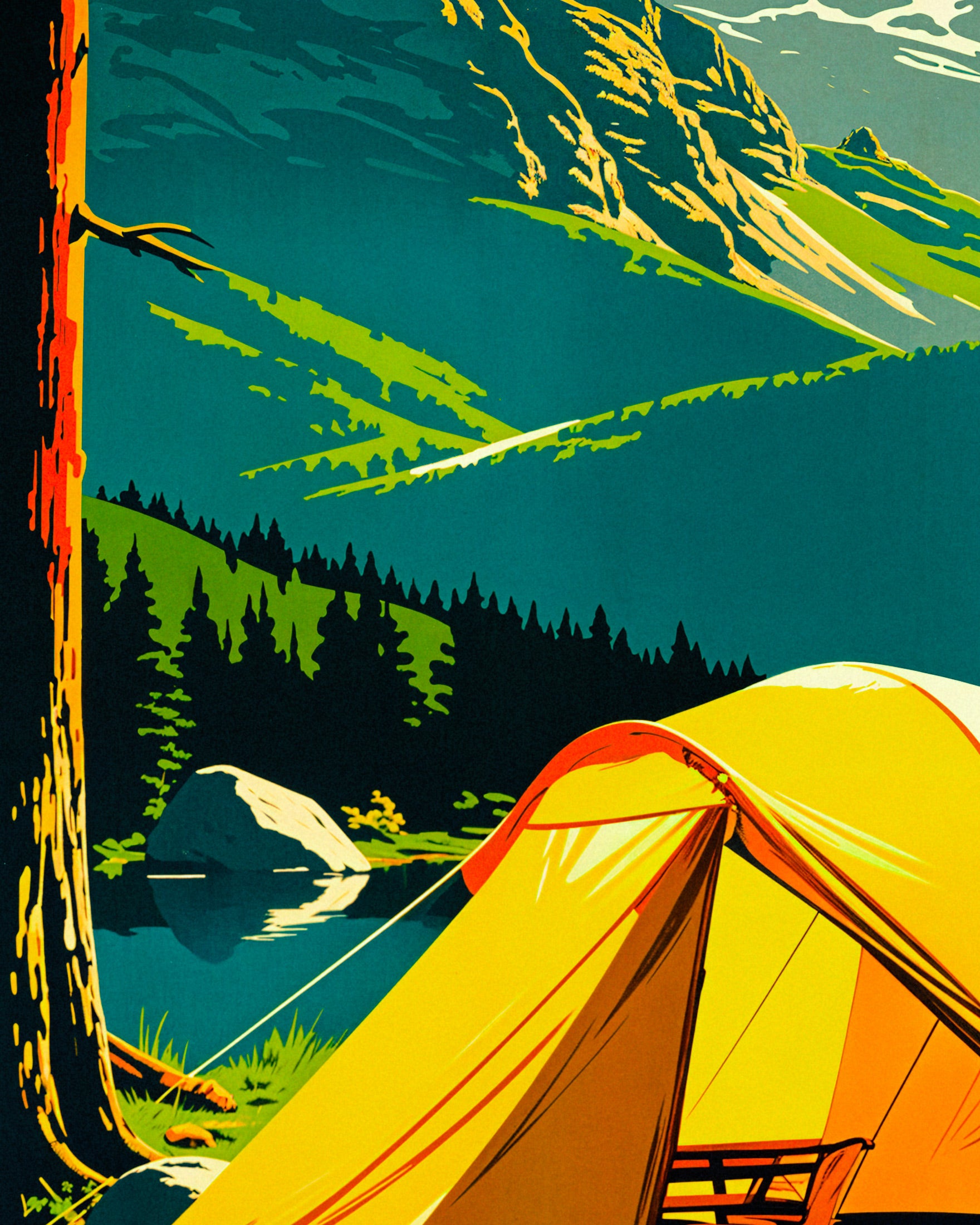 Vintage Camping, Berg und Natur - Poster