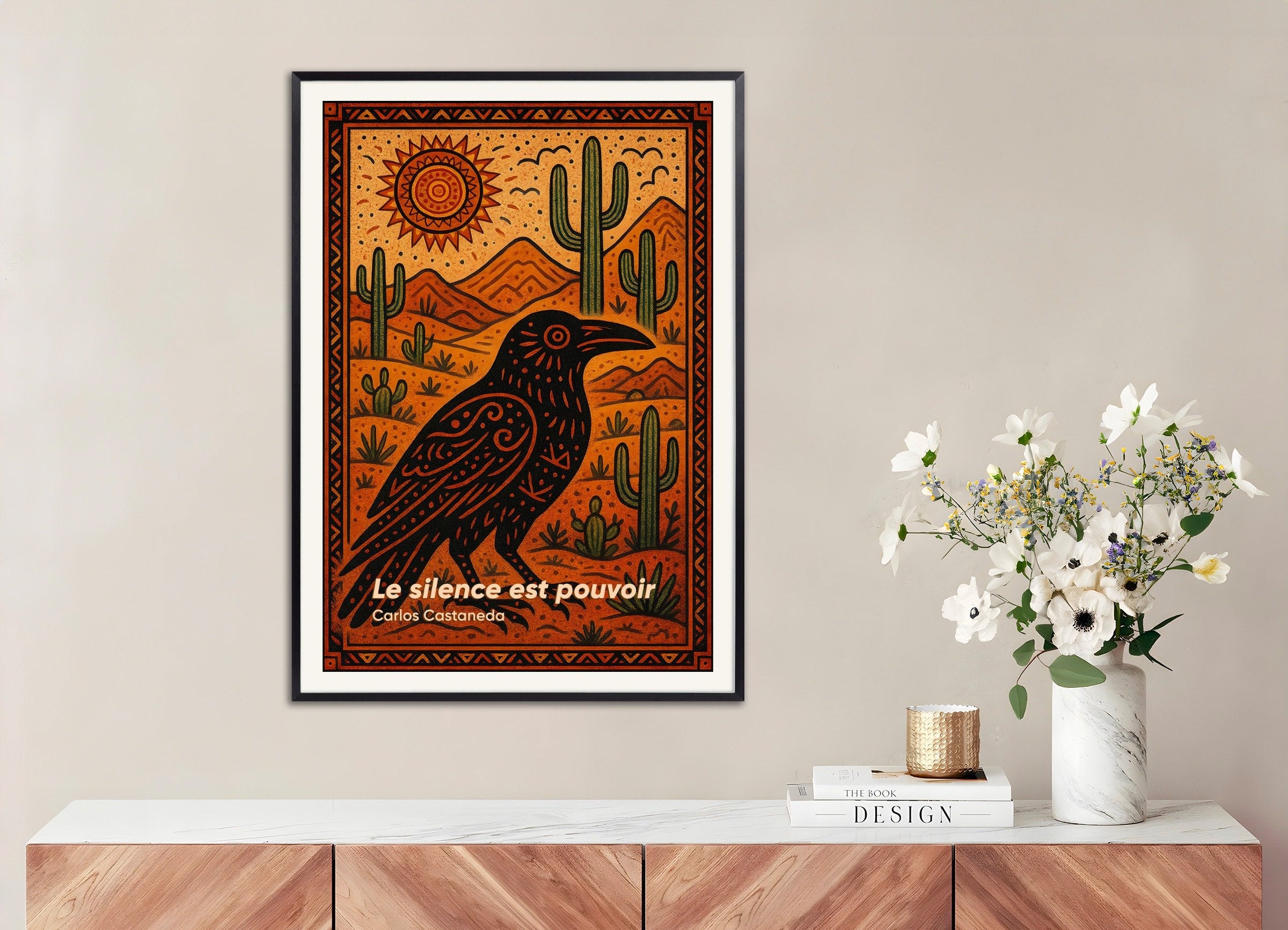 Poster of Carlos Castaneda "Power of Silence" Quote Poster, with metal frame