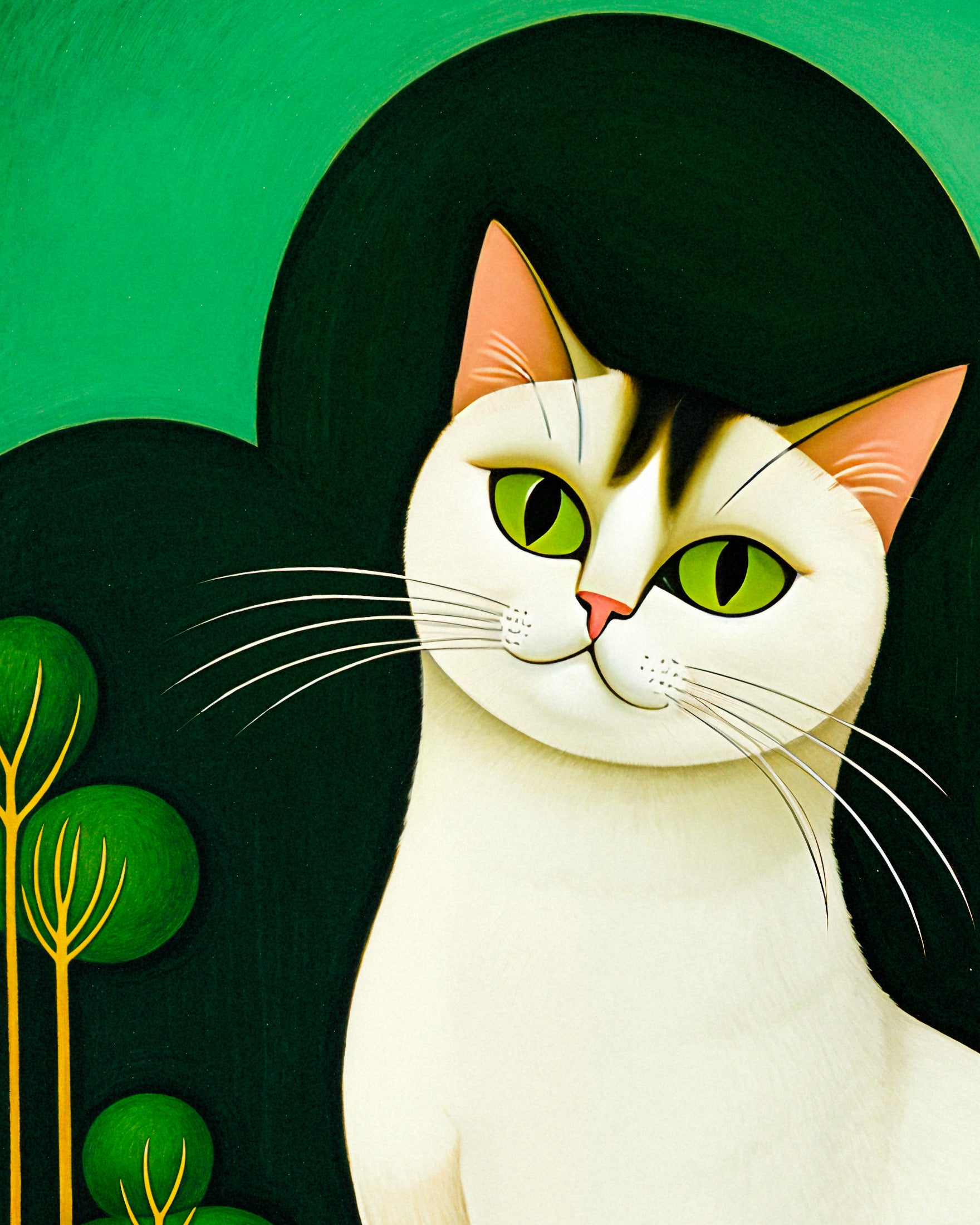 Siamkatze mit smaragdgrüene Auge, Naivkunst - poster