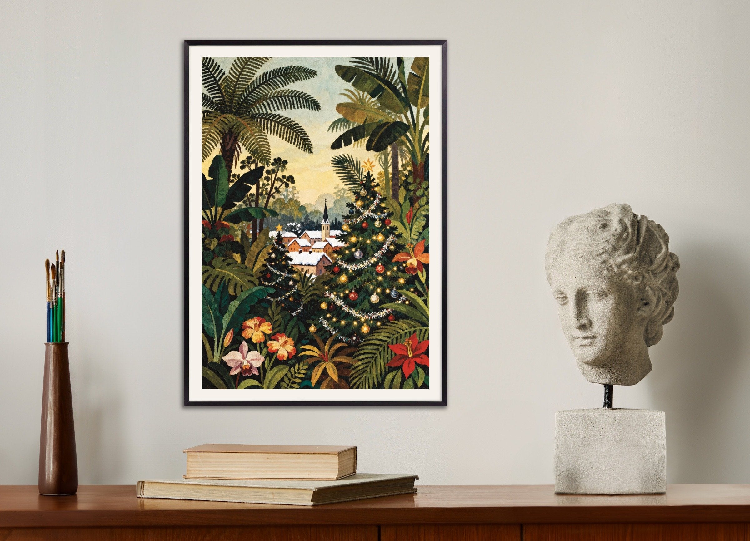 Poster of Christmas village poster, with metal frame