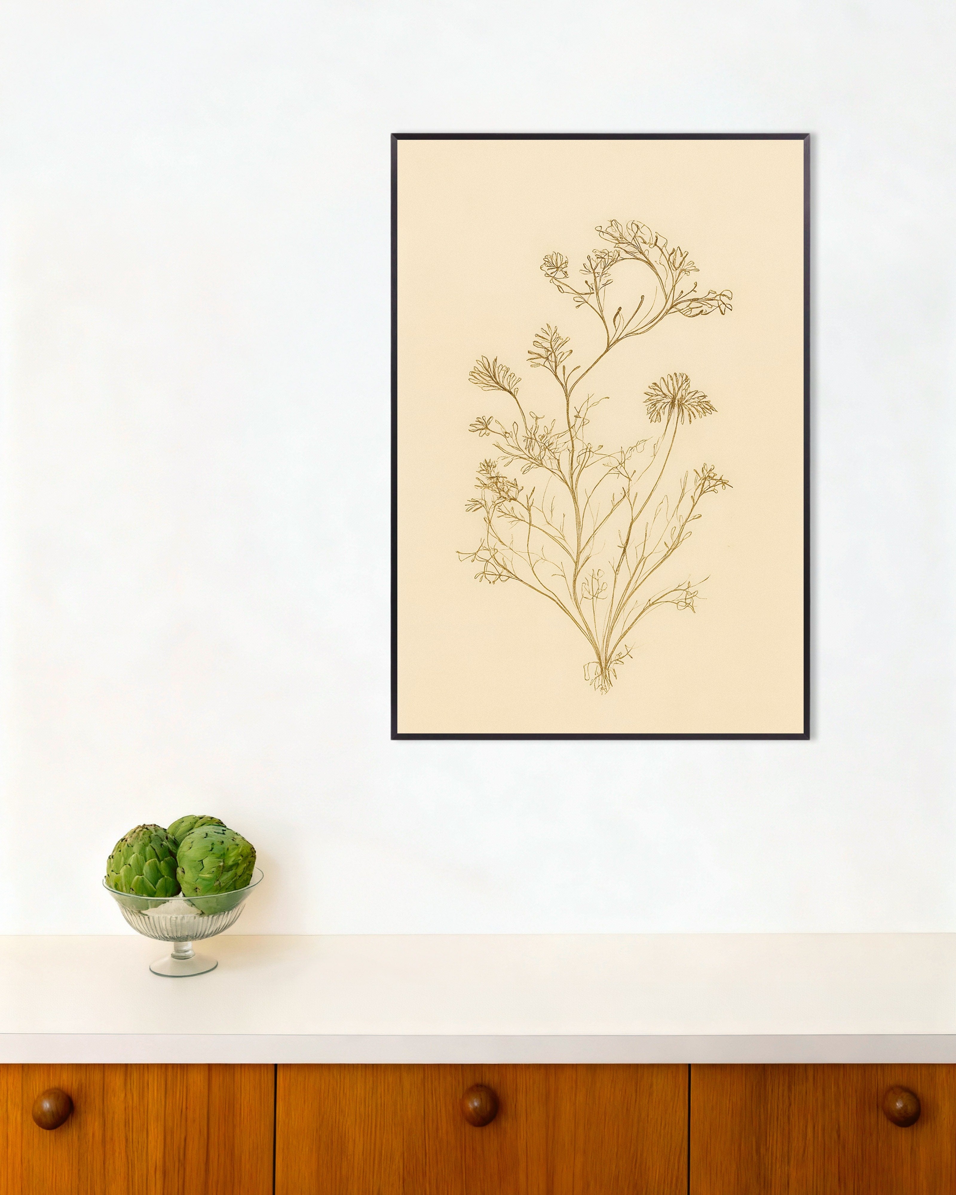 Poster of Dried Umbellifer Poster – Autumn Botanical Sketch, with metal frame