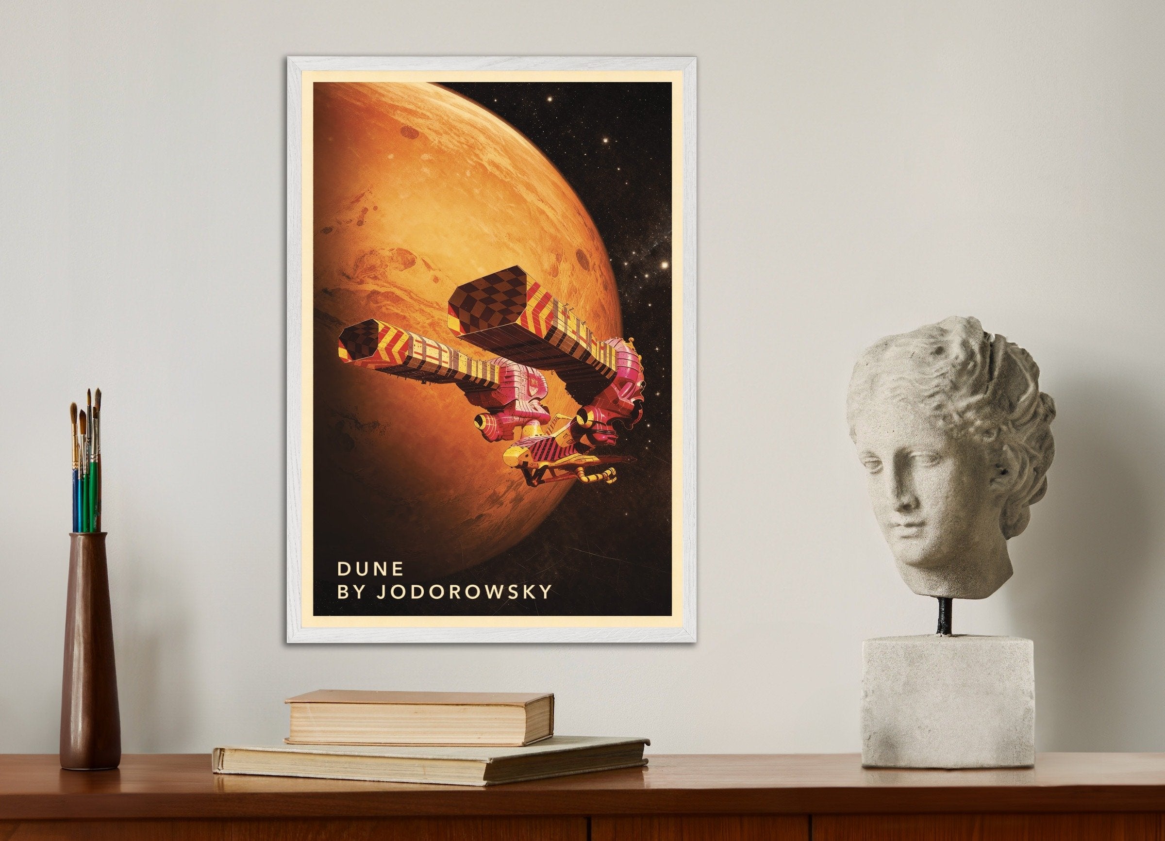 Poster of Dune by Jodorowsky Poster, Retro Sci-Fi Art Print, with white wooden frame