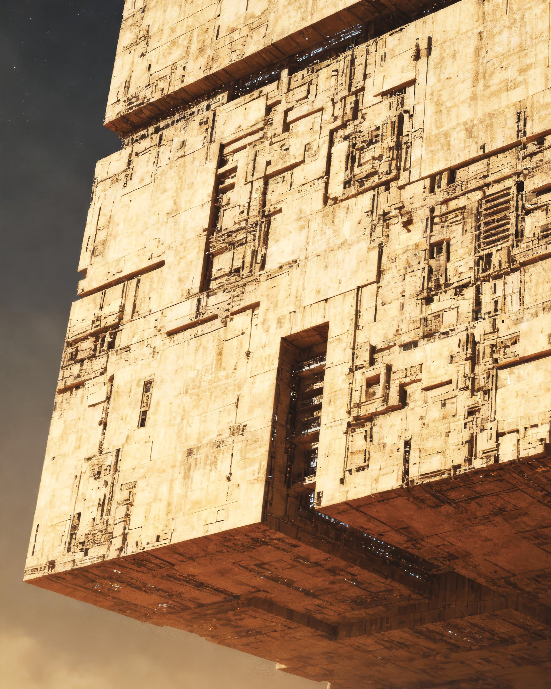 Gigantischer Würfel in der Wüste, futuristisches Sci-Fi-Monument als poster