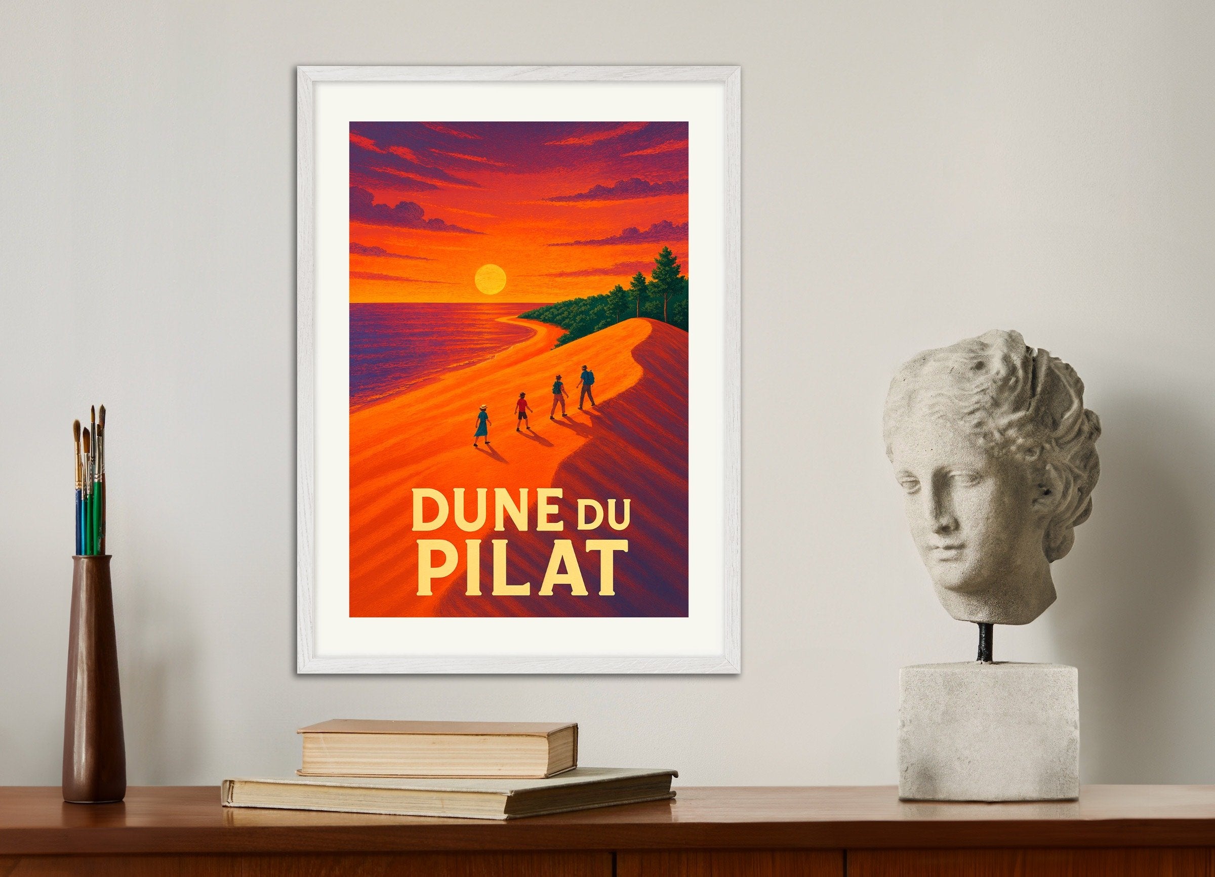 Poster of Dune of Pilat 02, Sunset - Poster, with white wooden frame