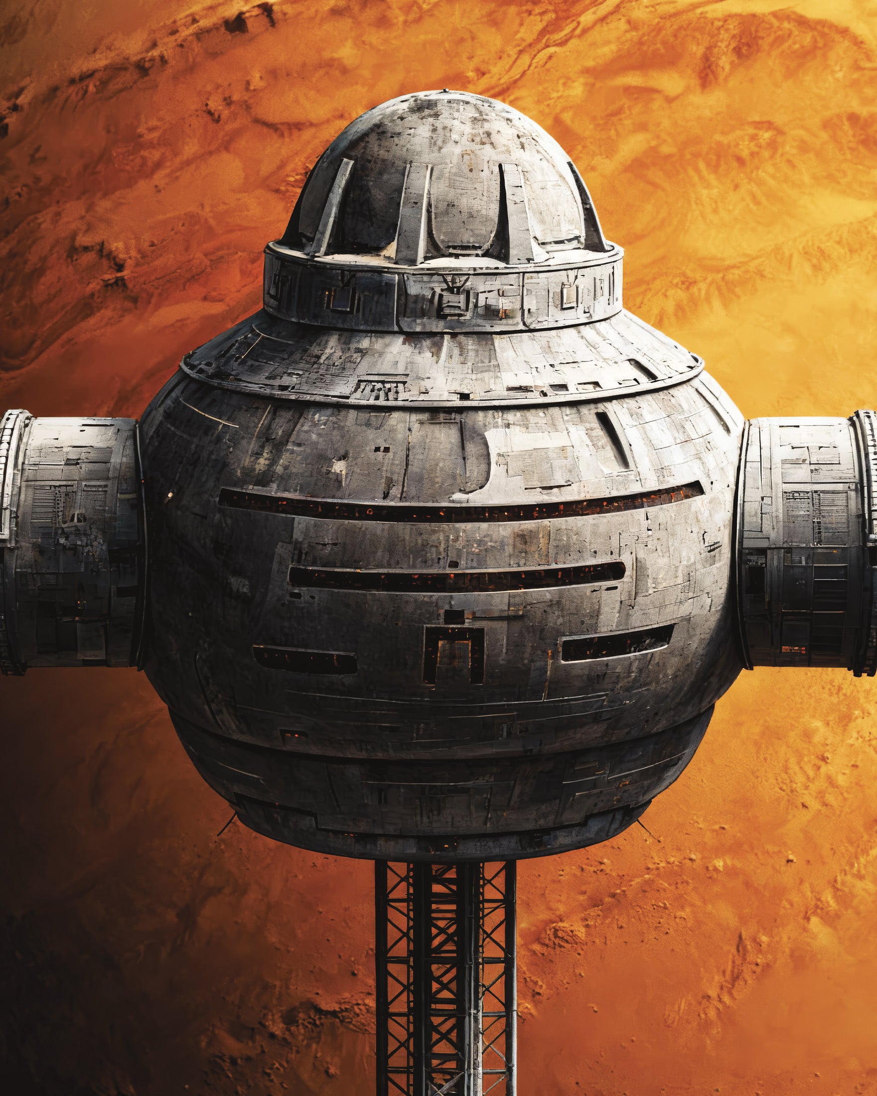 Poster der Weltraumstation, futuristisches Planetenmotiv als posters für Schweizer Wohnräume