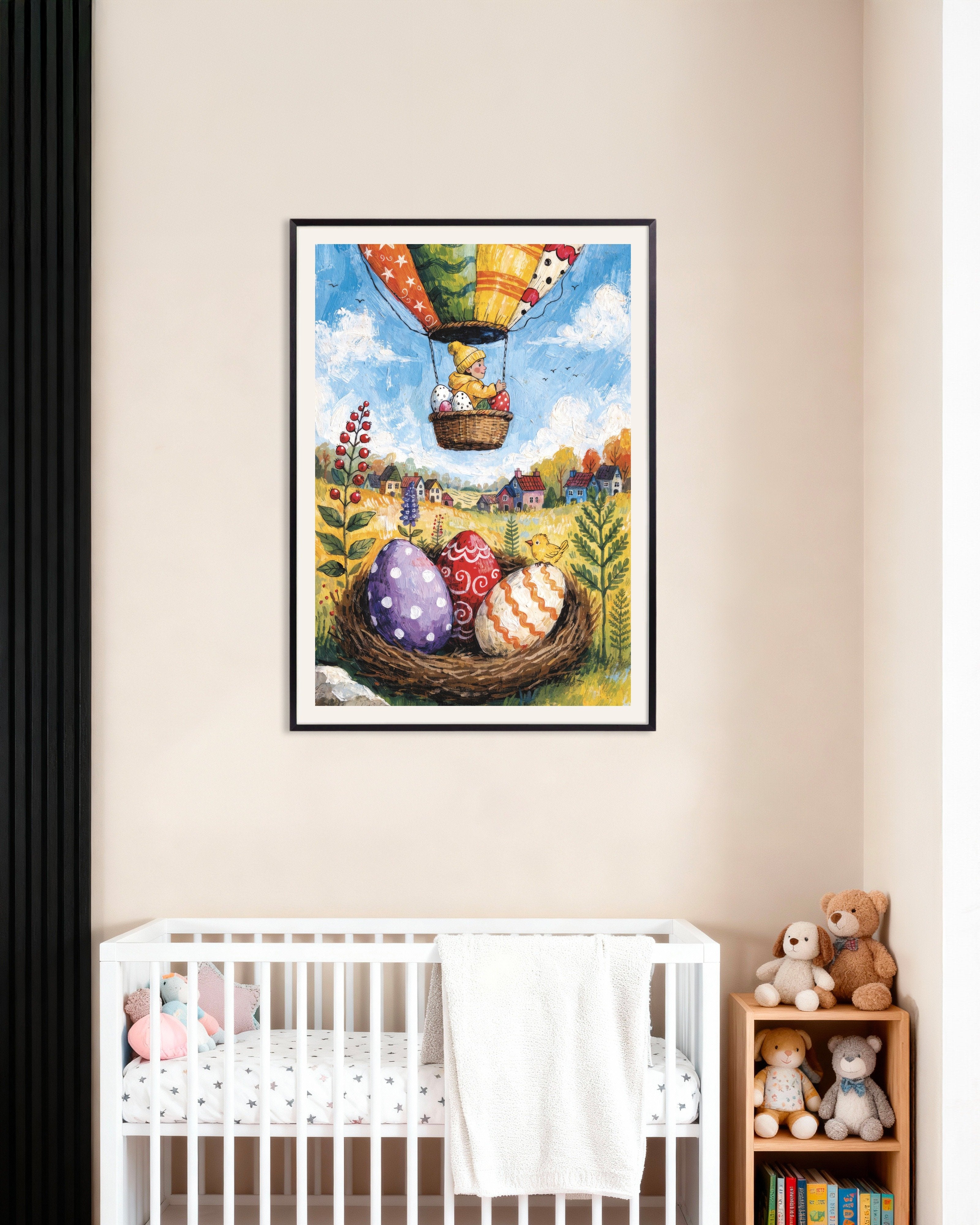 Poster of Easter Balloon Ride with Painted Eggs Poster, with metal frame