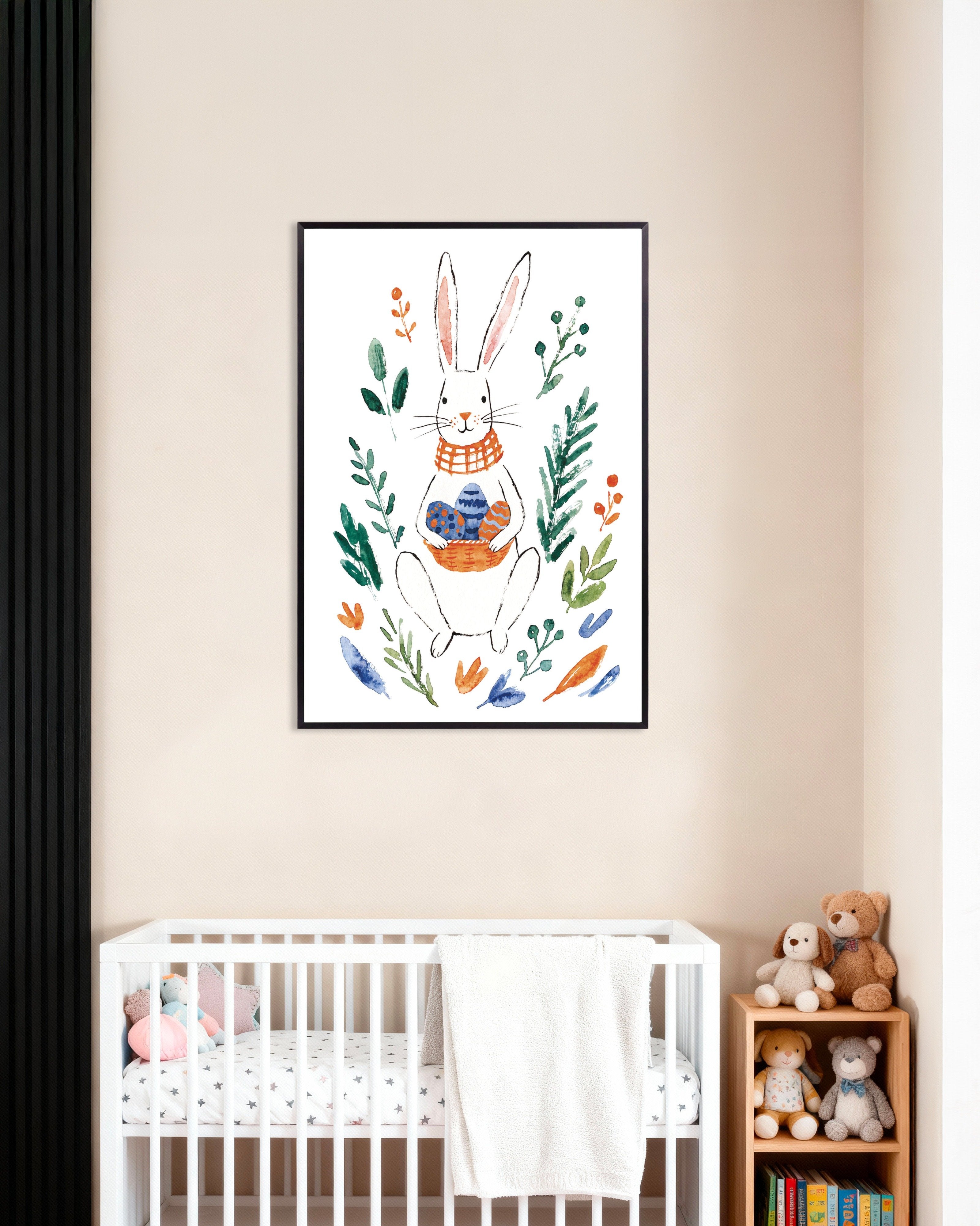 Poster of Easter Bunny with Eggs, Watercolor Poster, with metal frame