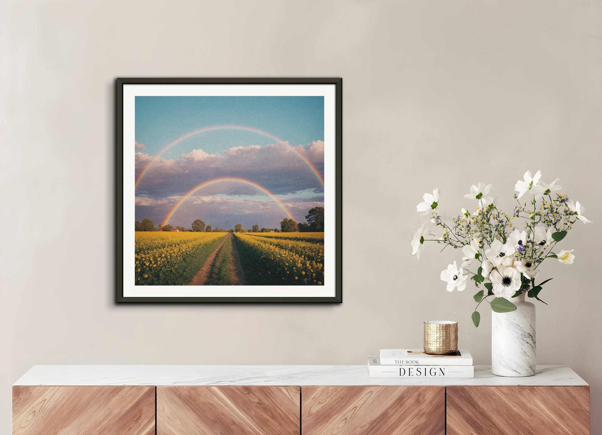 Poster with metal frame: Aesthetic vintage & pastel magical realism, Rainbow