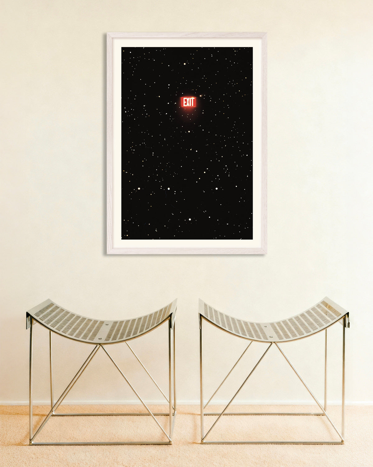 Poster of Exit to the Universe - Poster, with white wooden frame