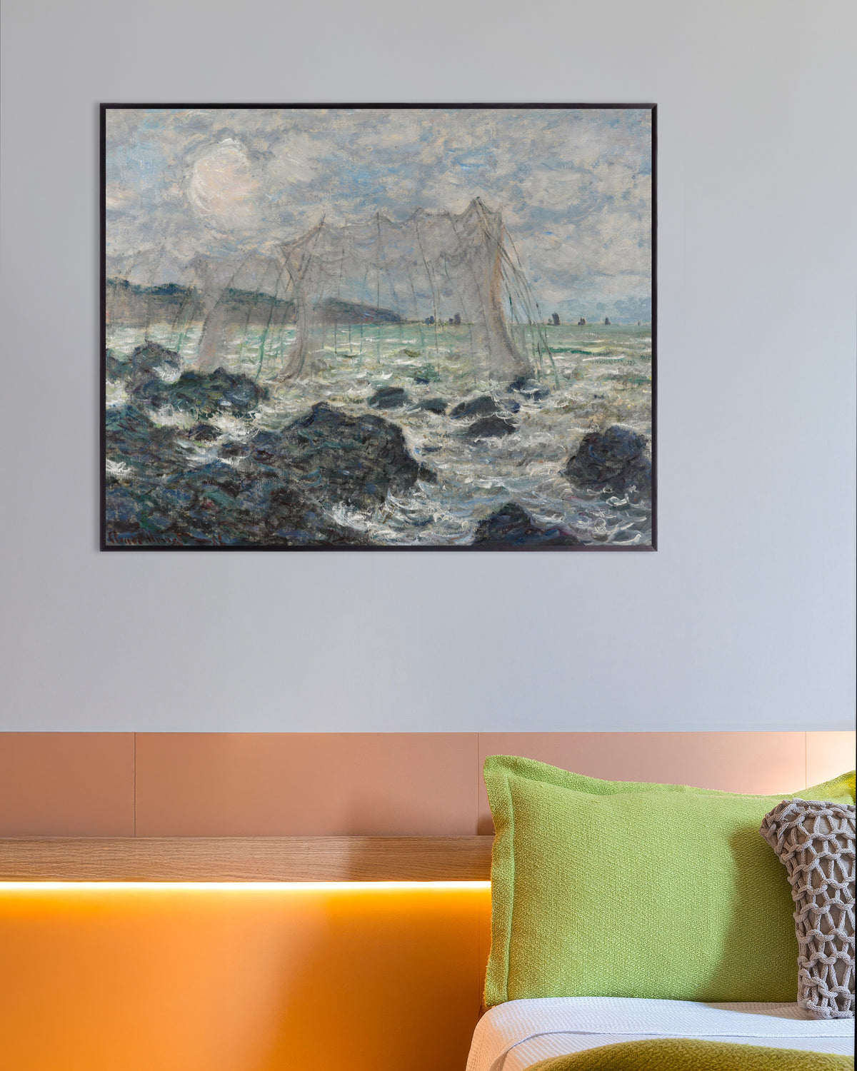 Affiche Filets de pêche à Pourville (1882) de Claude Monet, avec un cadre en métal