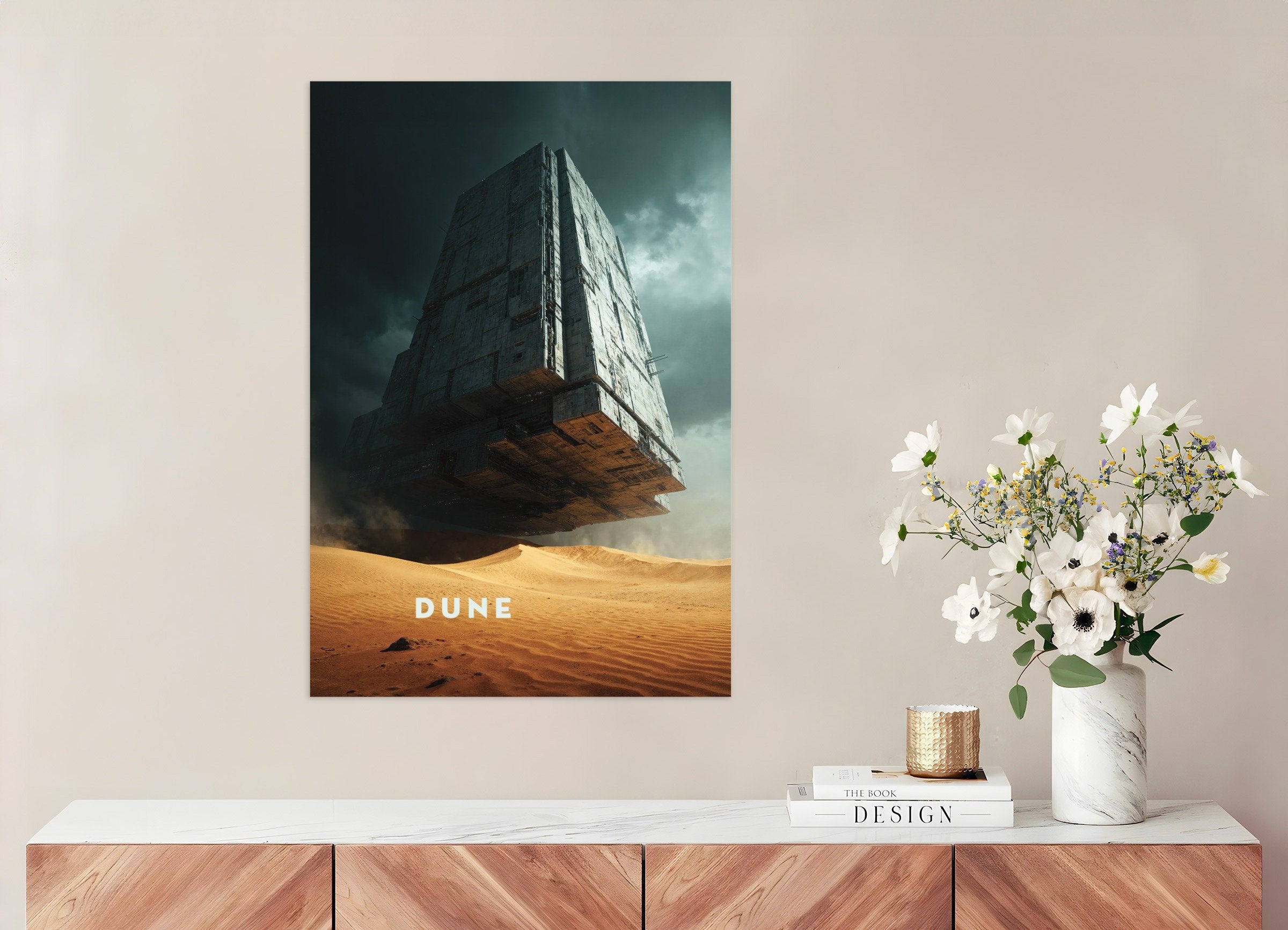 Poster of Floating Megastructure Poster, Dune, Sci-Fi Desert Art Print