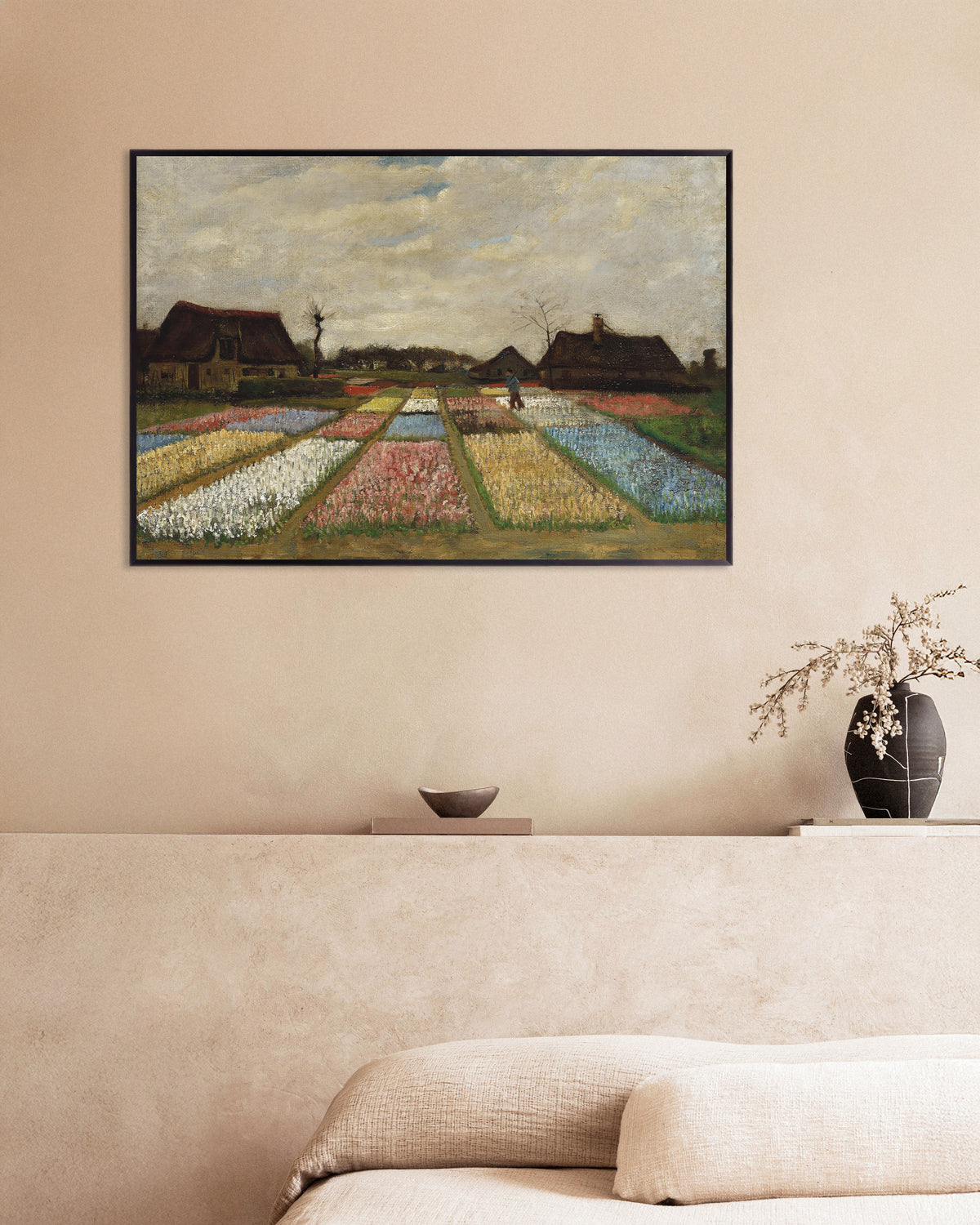 Poster de Parterres de fleurs en Hollande (vers 1883), Vincent van Gogh, avec un cadre en métal
