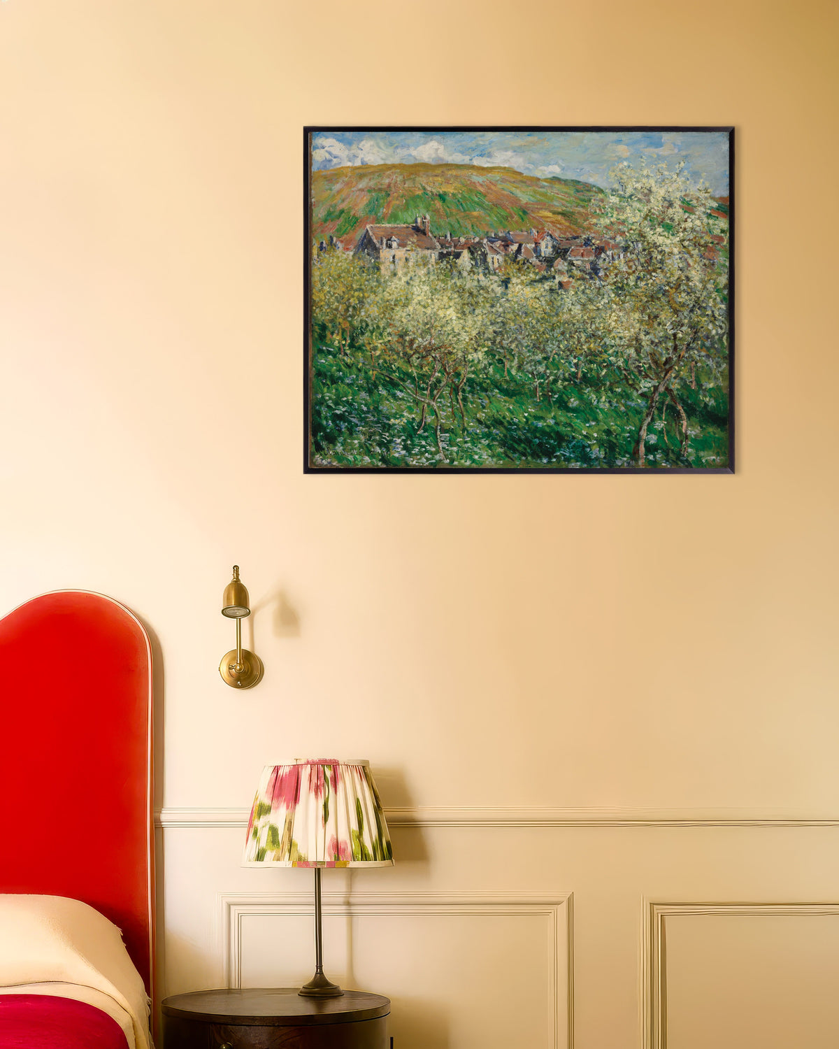 Affiche Pruniers en fleurs (1879) de Claude Monet, avec un cadre en métal