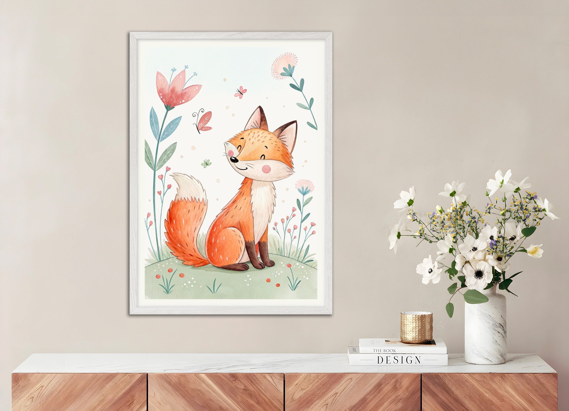 Poster of Fox Poster - Woodland Nursery Wall Art, with white wooden frame