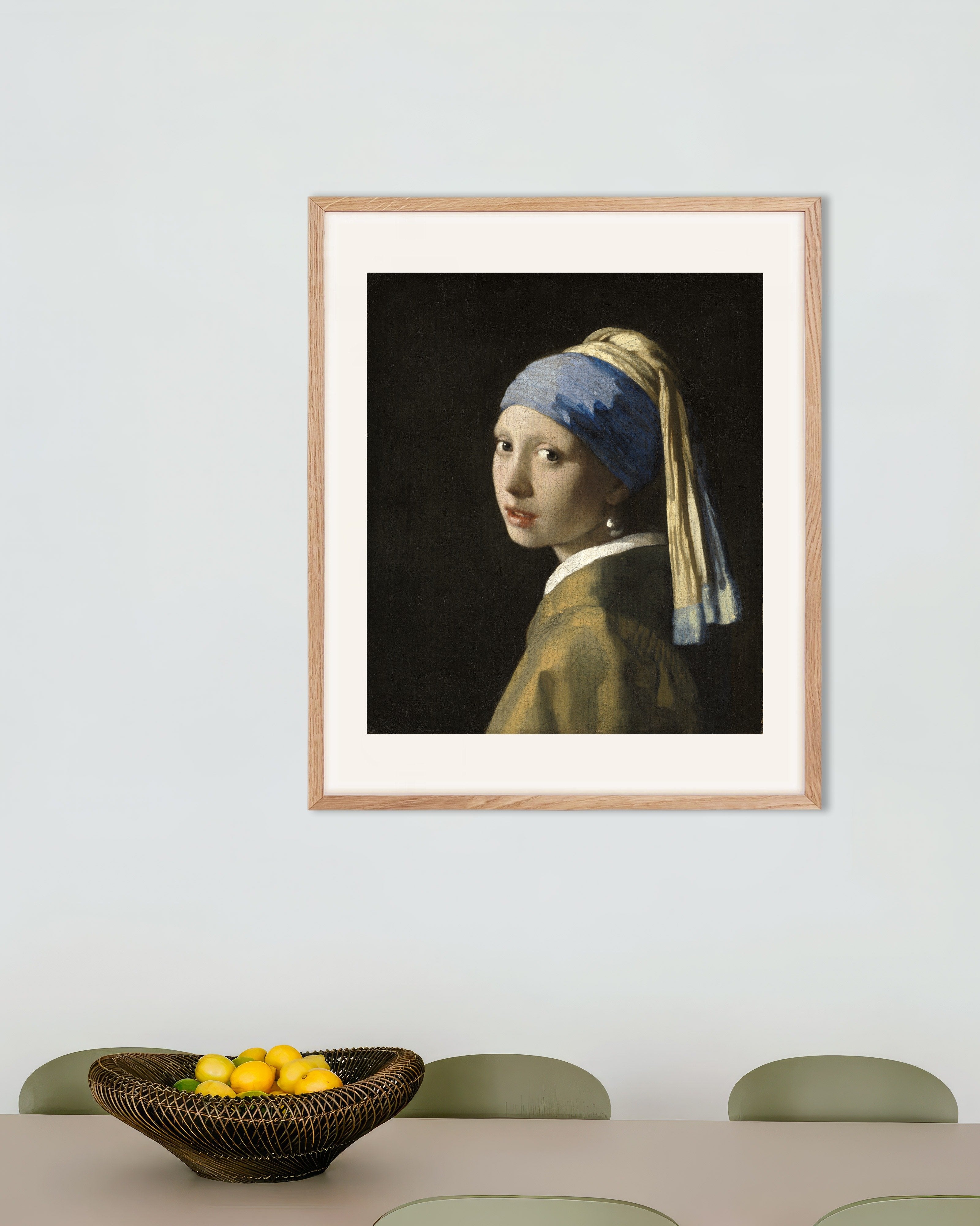 Poster of Girl with a Pearl Earring - Vermeer Art Print, with natural wooden frame