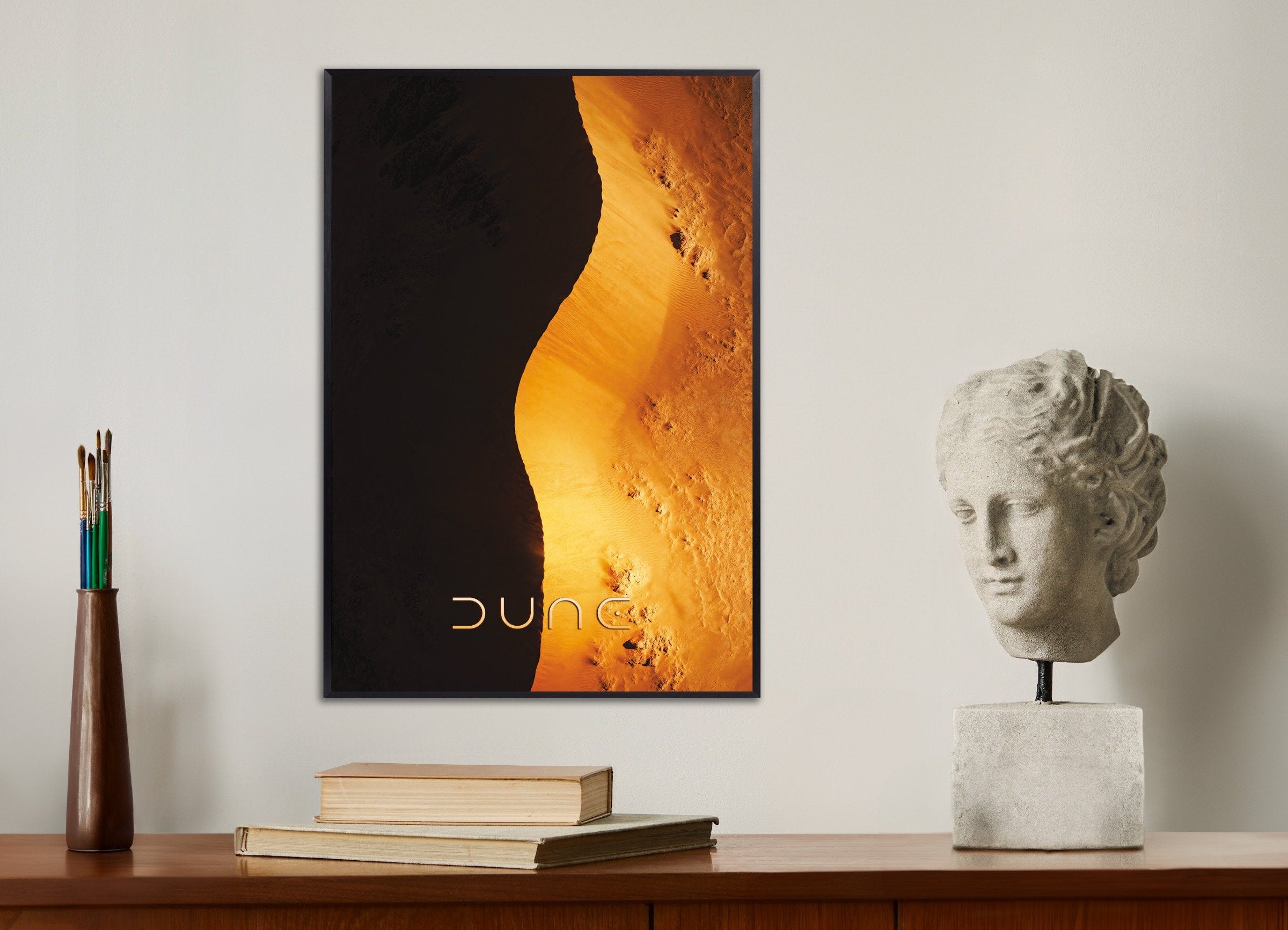 Poster of Golden Dune Curve Poster, Desert Shadow Art Print, with metal frame