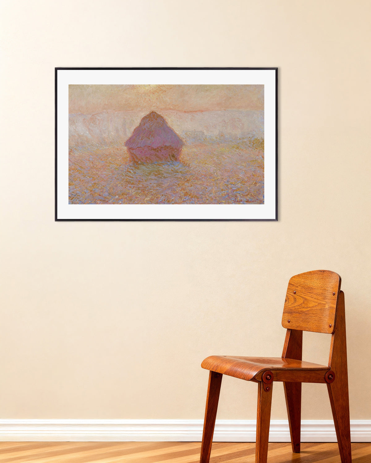 Affiche Meule, soleil dans la brume (1891) de Claude Monet, avec un cadre en métal