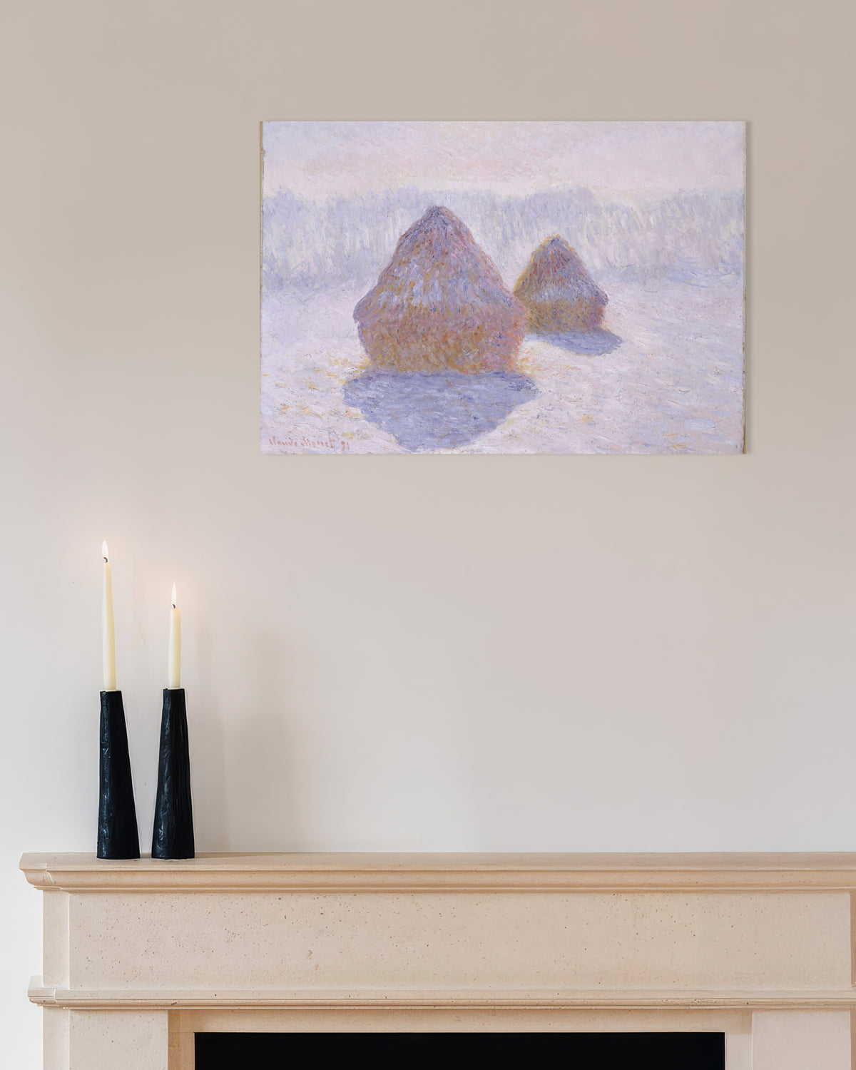 Poster Getreideschober, Schnee und Sonne (1891) von Claude Monet