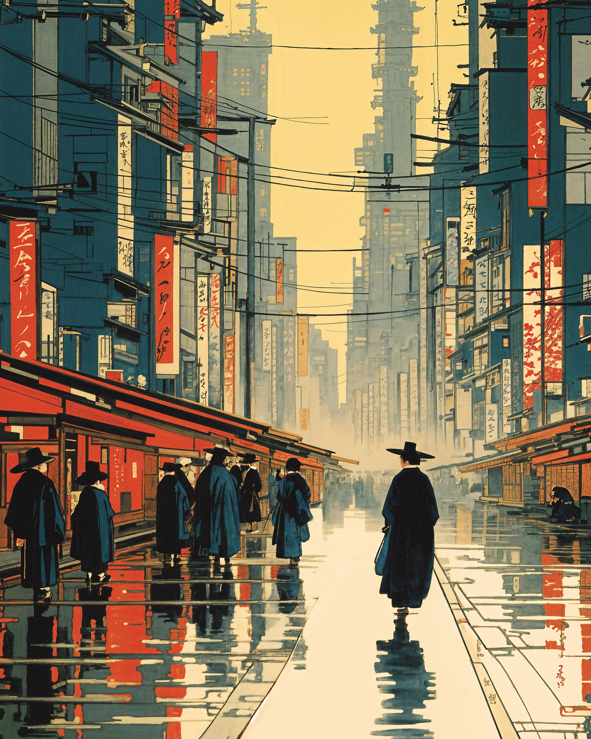 Hiroshige sci-fi tribute, cyber city poster detail