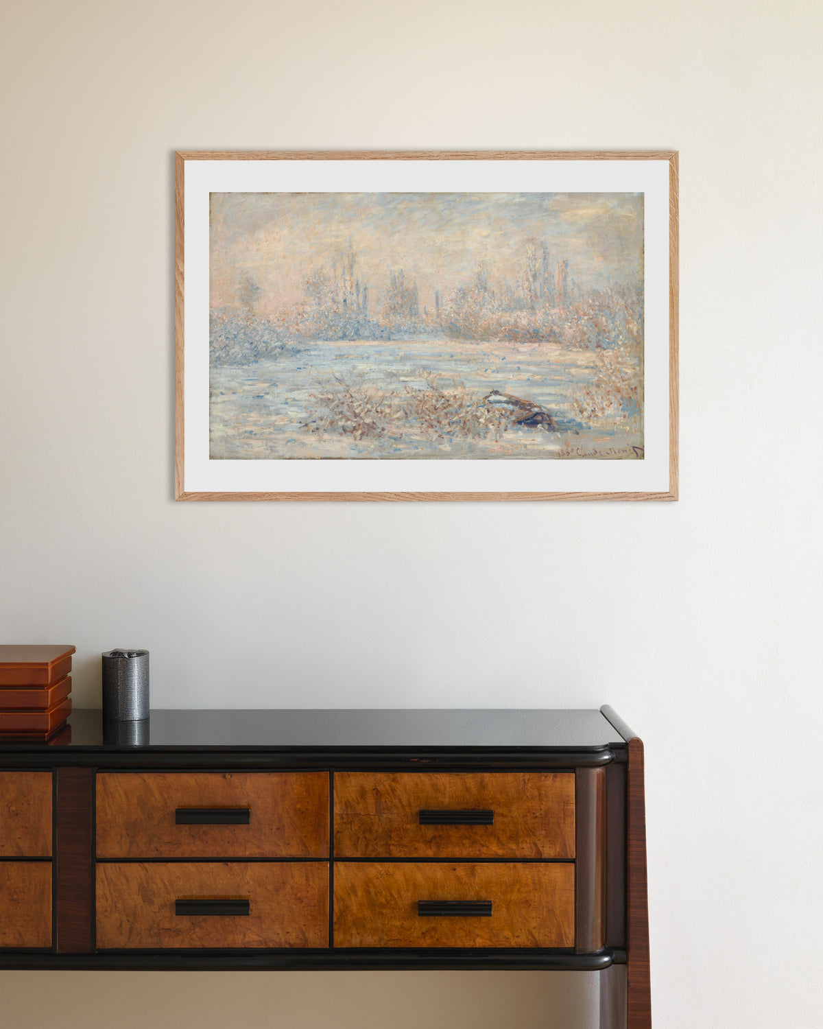 Poster La brina (1880) di Claude Monet con cornice in legno naturale