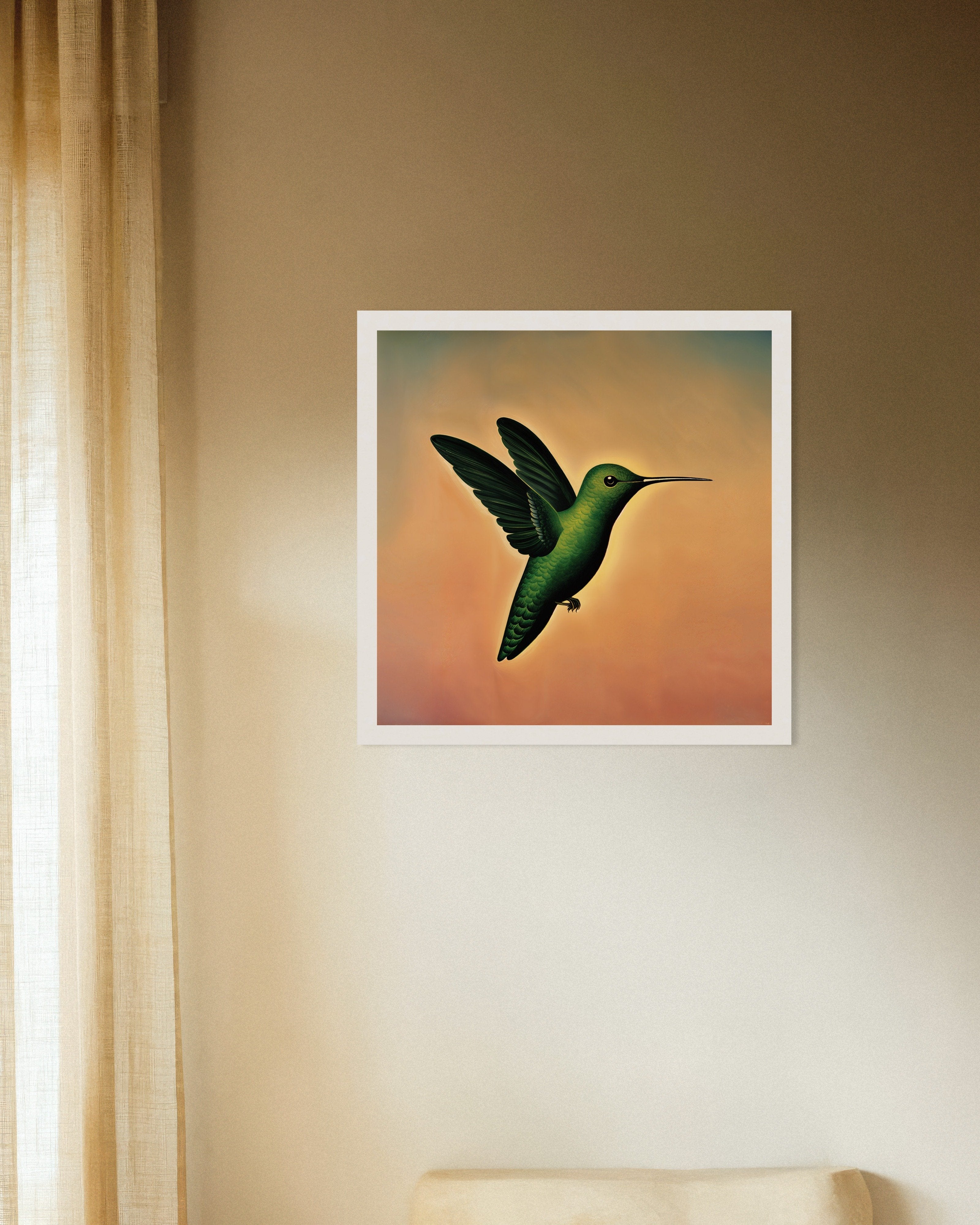 Poster of Hummingbird in Soft Sky Poster