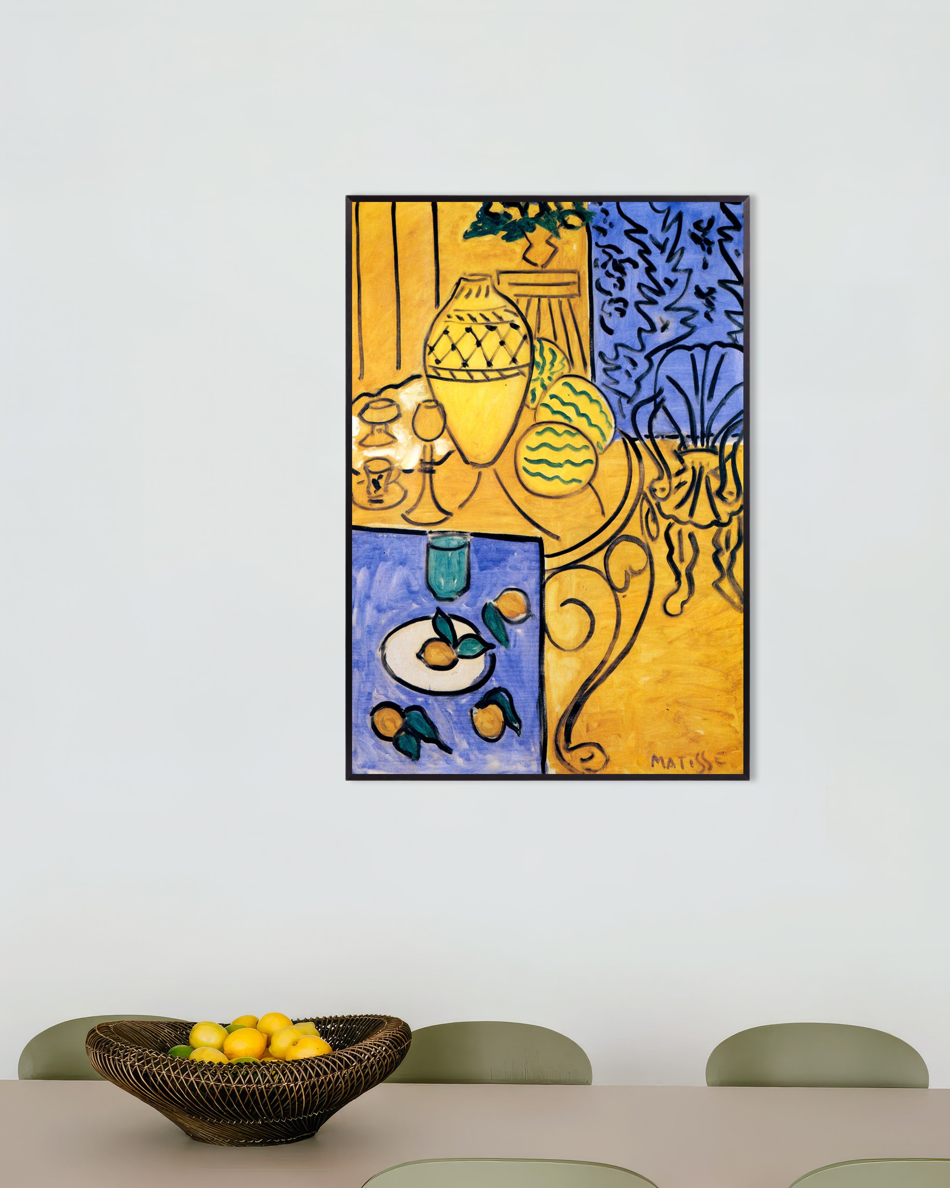 Poster of Interior, yellow & blue (1946) by Henri Matisse, with metal frame