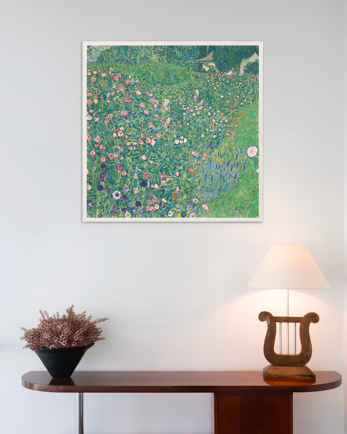 Affiche Paysage de jardin italien (1913) de Gustav Klimt, avec un cadre en bois blanc