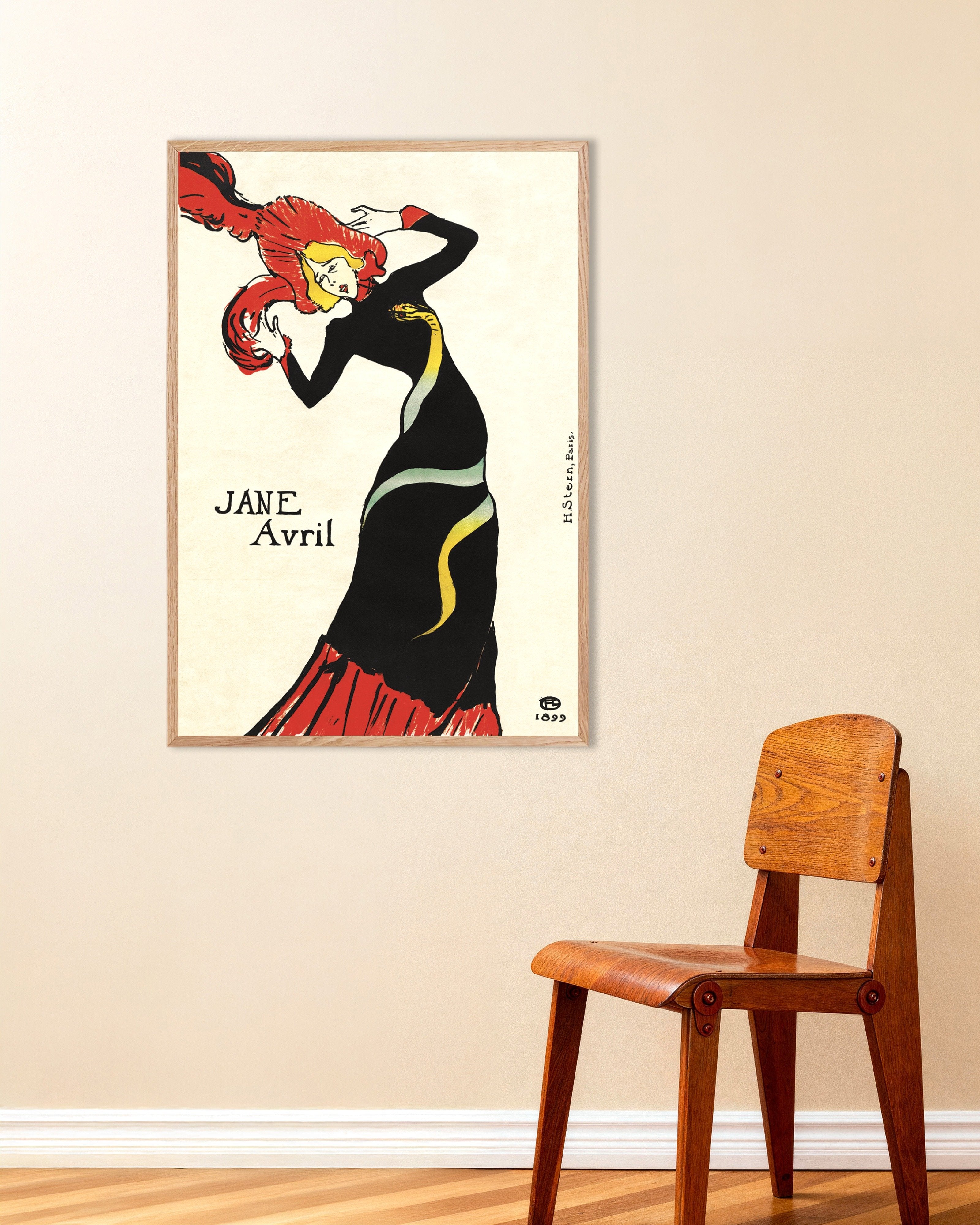 Poster of Jane Avril (1899) by Henri de Toulouse-Lautrec Poster, with natural wooden frame