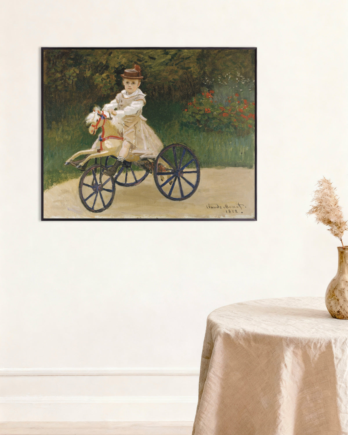 Affiche Jean Monet sur son cheval mécanique (1872) de Claude Monet, avec un cadre en métal