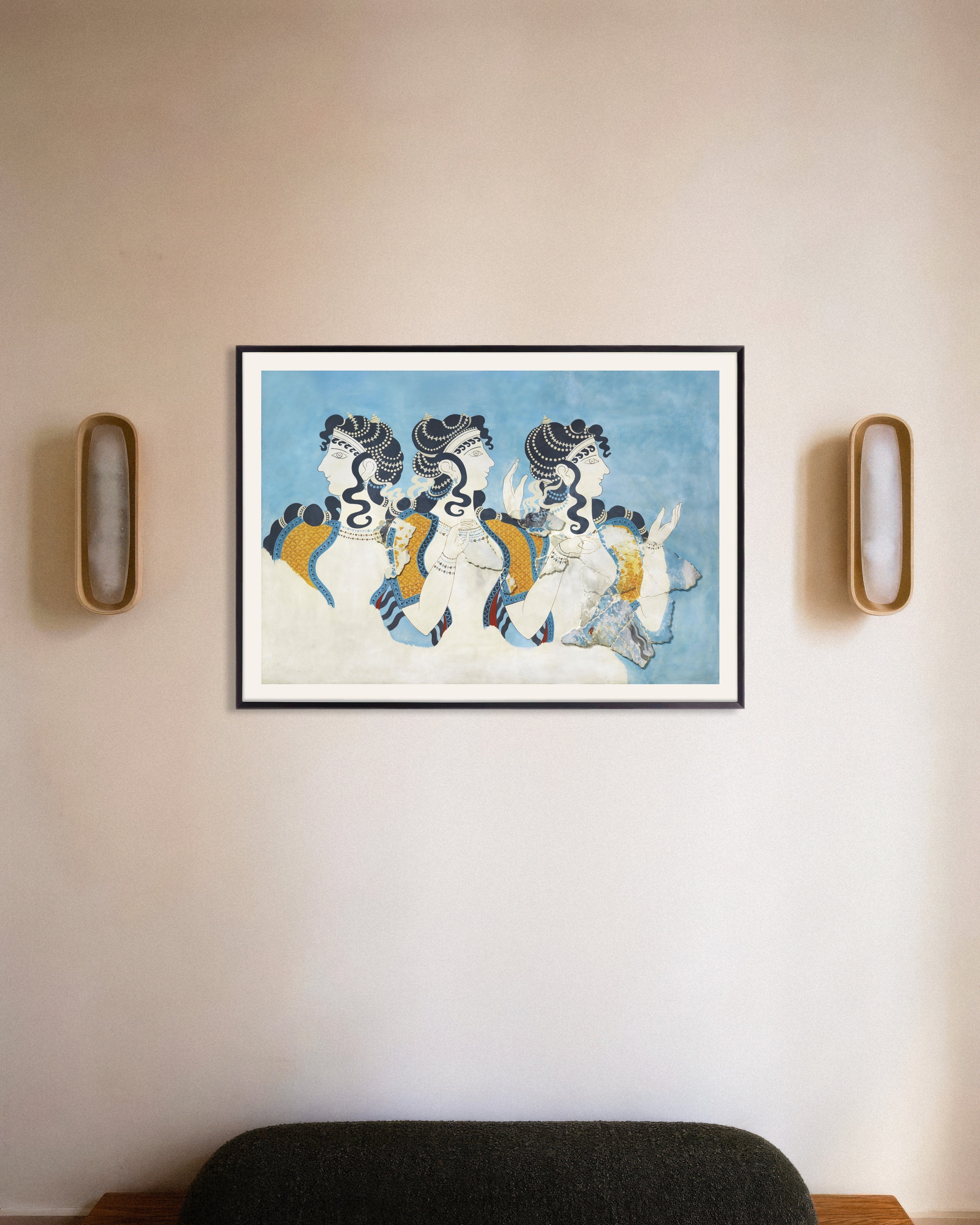 Poster of Ladies in Blue fresco reproduction by Emile Gilliéron Poster, with metal frame