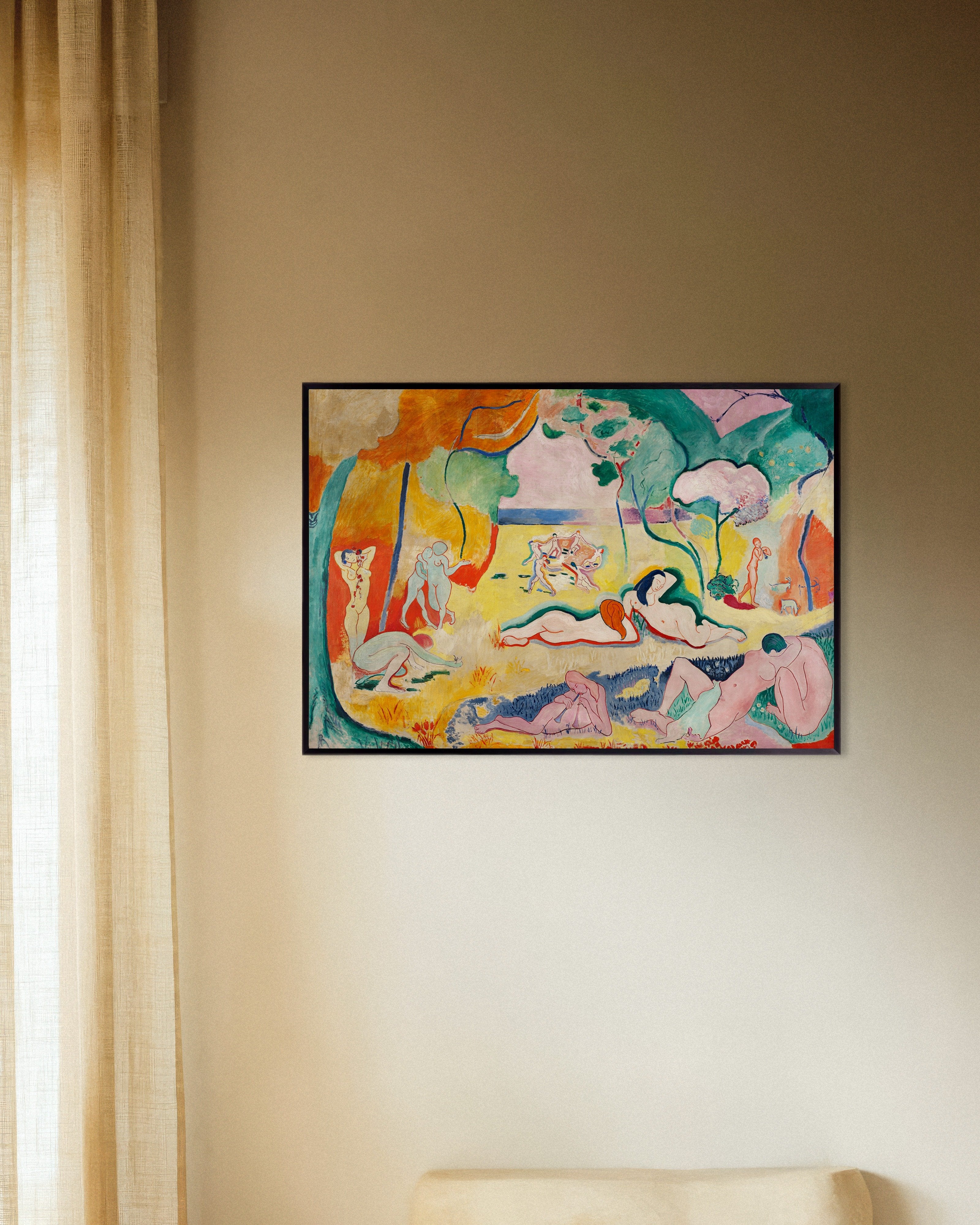 Poster of Le bonheur de vivre (1905) by Henri Matisse, with metal frame