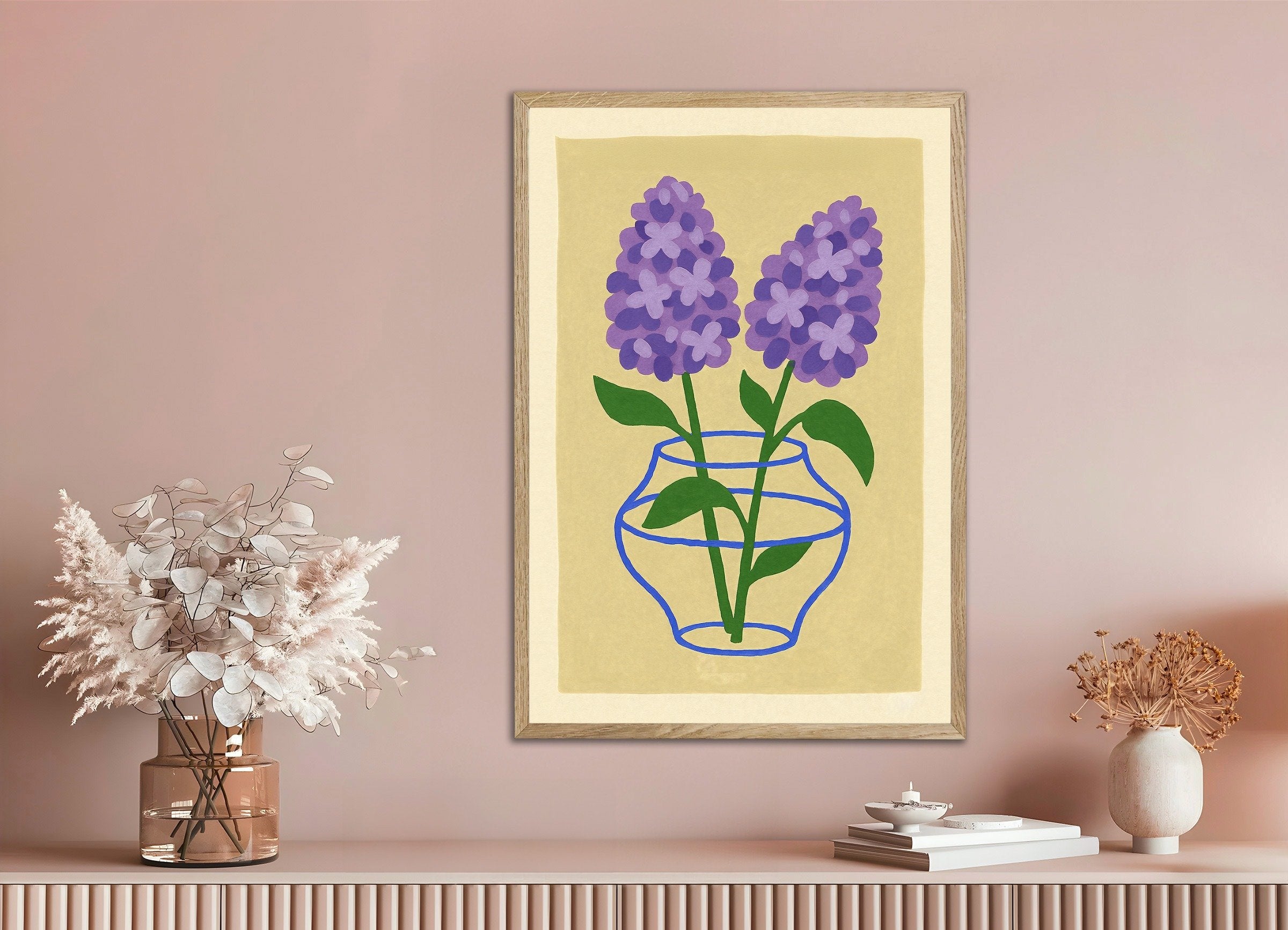 Poster of Lilac print, with natural wooden frame