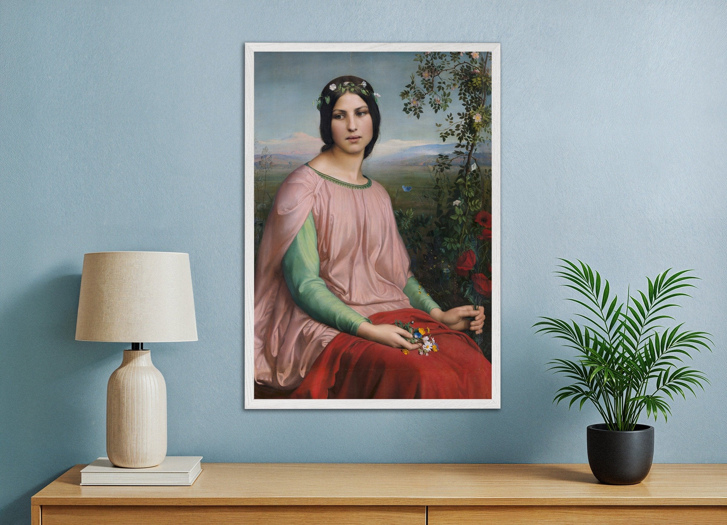 Poster of Louis Janmot "Fleur des Champs" - Classic French Art Print, with white wooden frame